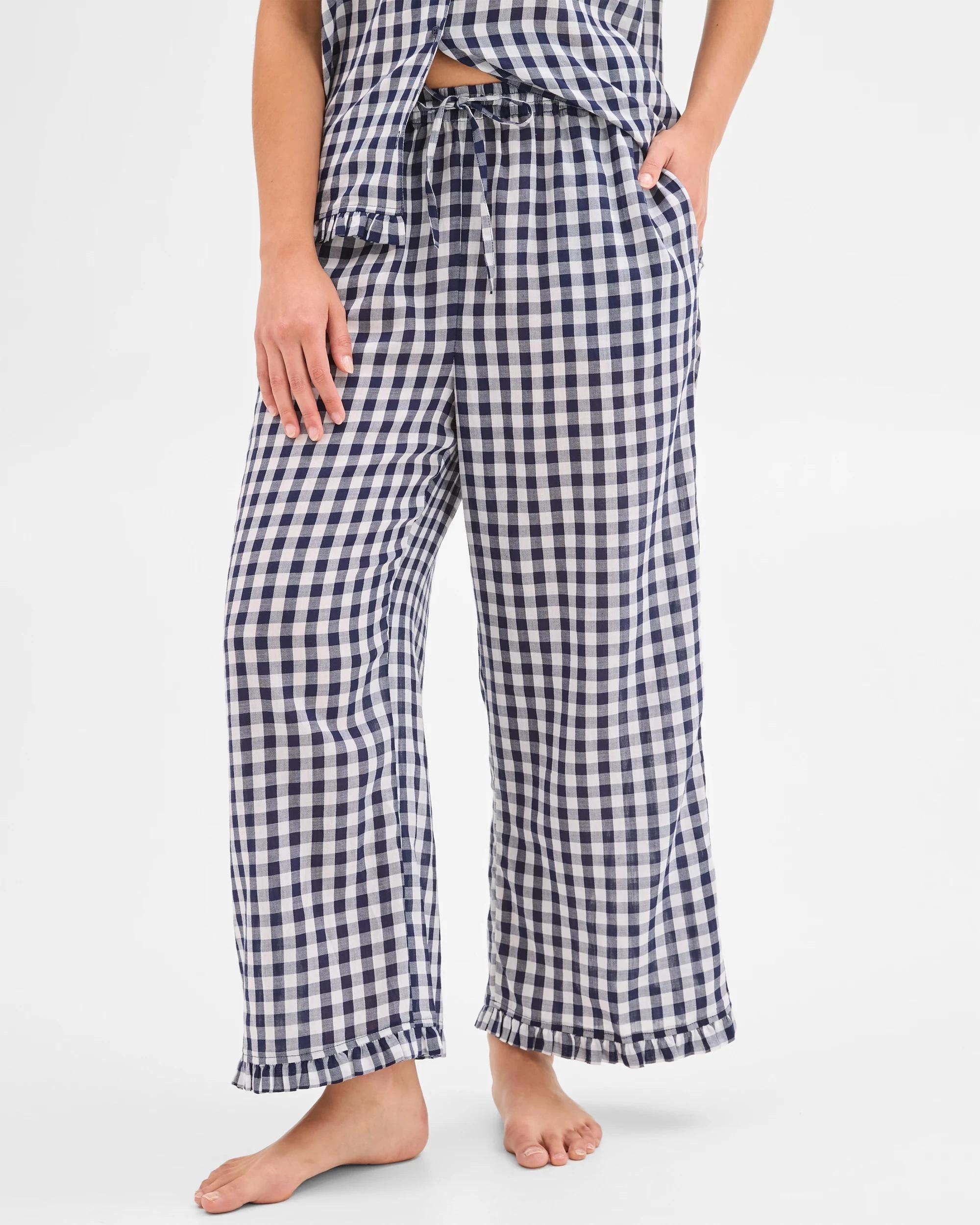 4 Target Woman Australian Cotton Crop Leg Pyjama Set NAVY GINGHAM, 4 of 7