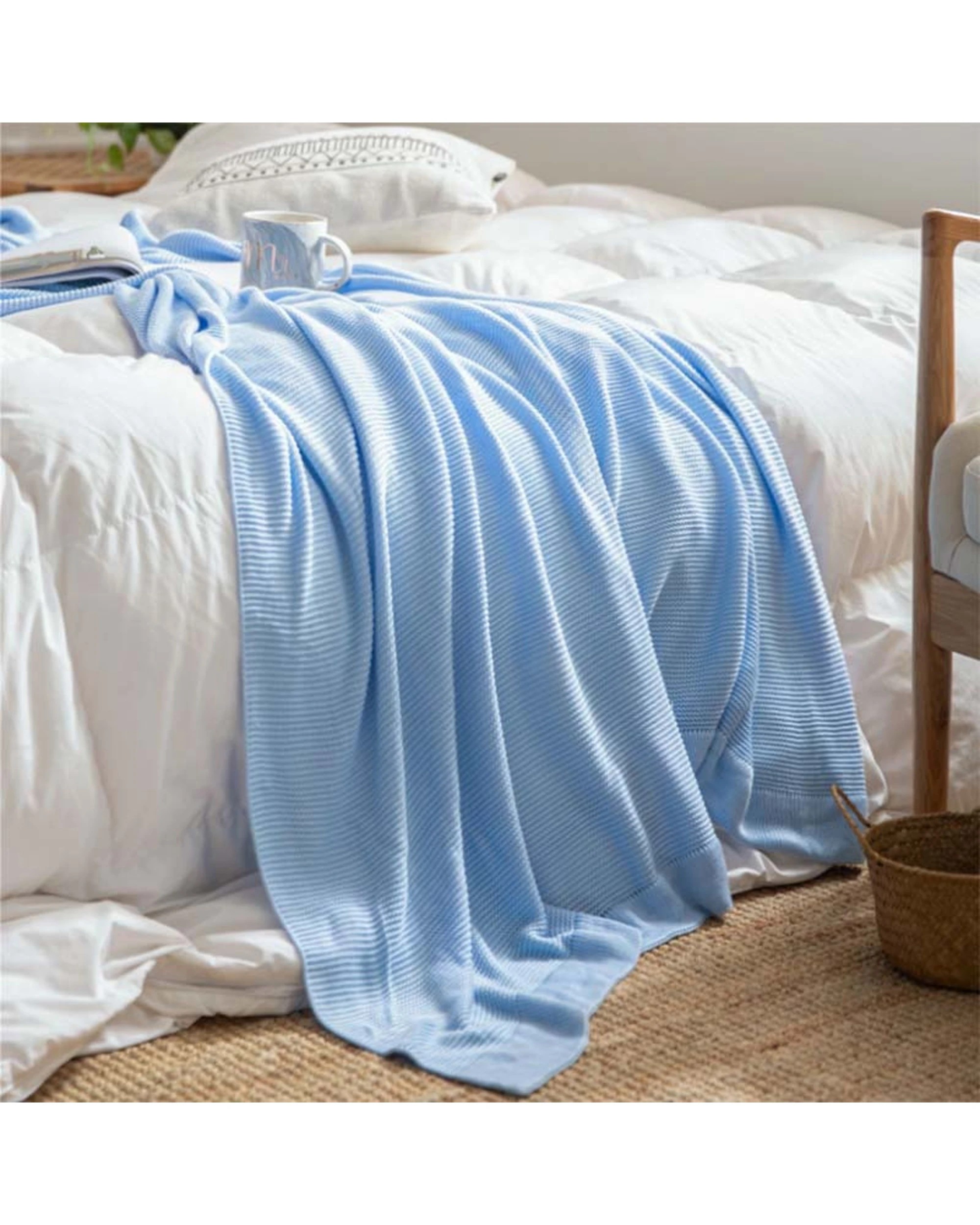 2 Cotton More Bamboo Fibre Knitted Ice Silk Textile Blanket 130x160cm - Blue, 2 of 3