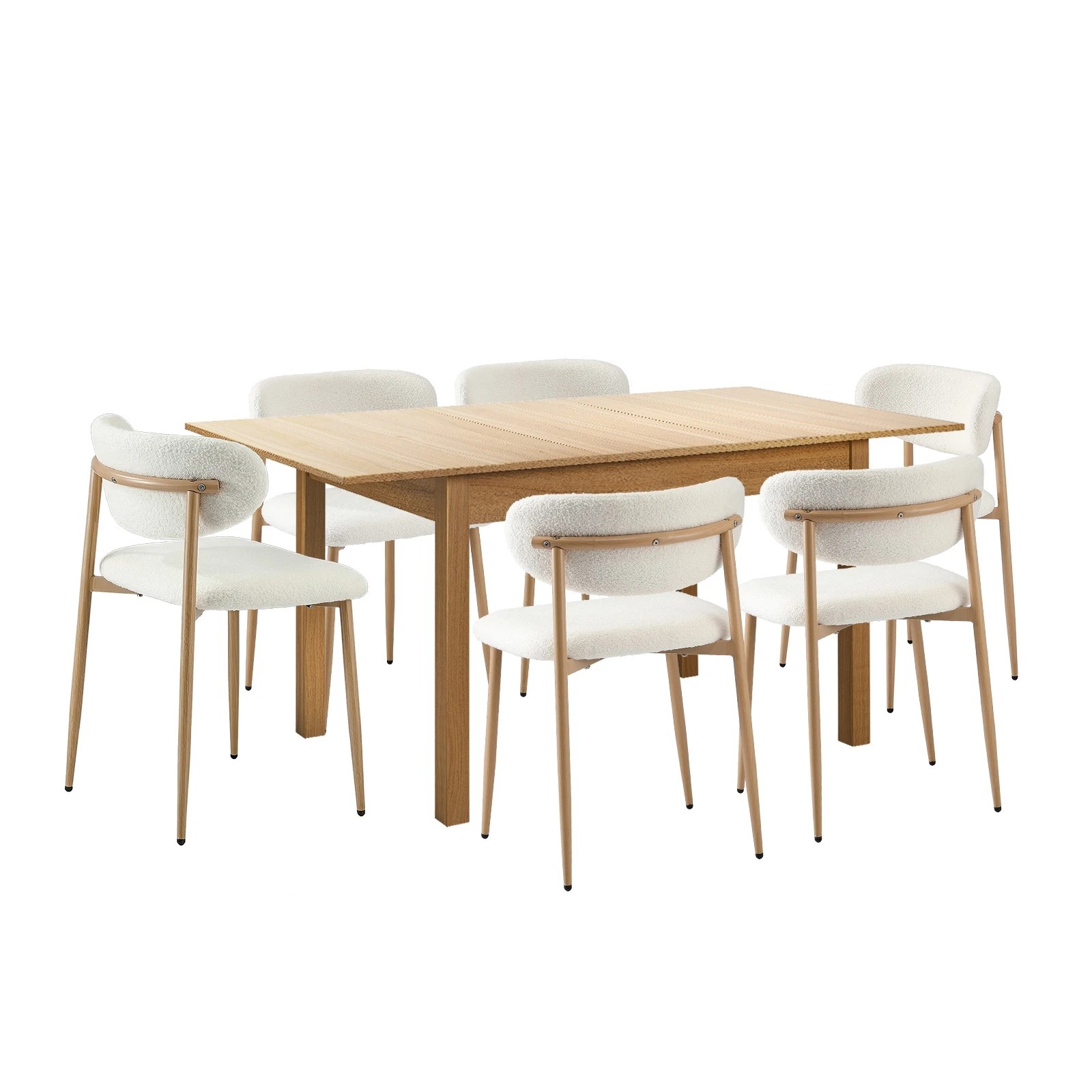 1 Oikiture 7pc Extenable Dining Table and Chairs Wooden Dining Set Boucle - Natural, 1 of 10