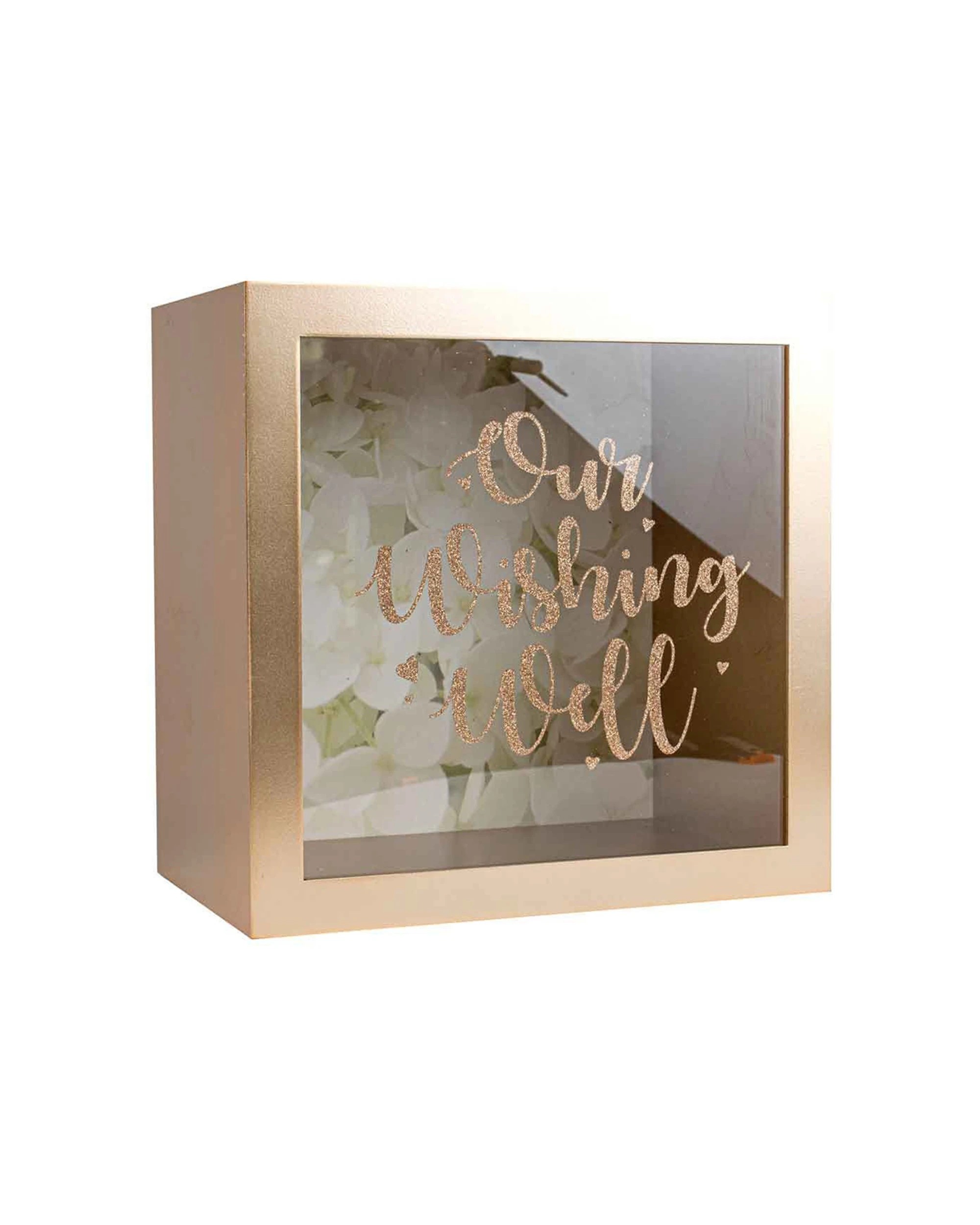 1 Rose Gold Wishing Well Glitter Wooden 30x20cm Birthday Keepsake Gift Display
 - Gold, 1 of 3