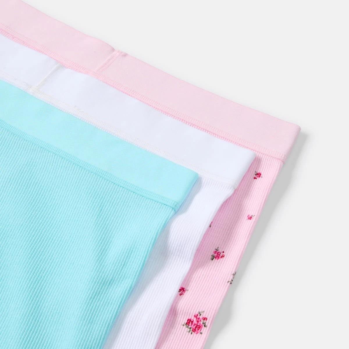 3 3 Pack Cotton Boyfriend Shorts PINK ROSE, WHITE, BRIGHT TURQUOISE, 3 of 9