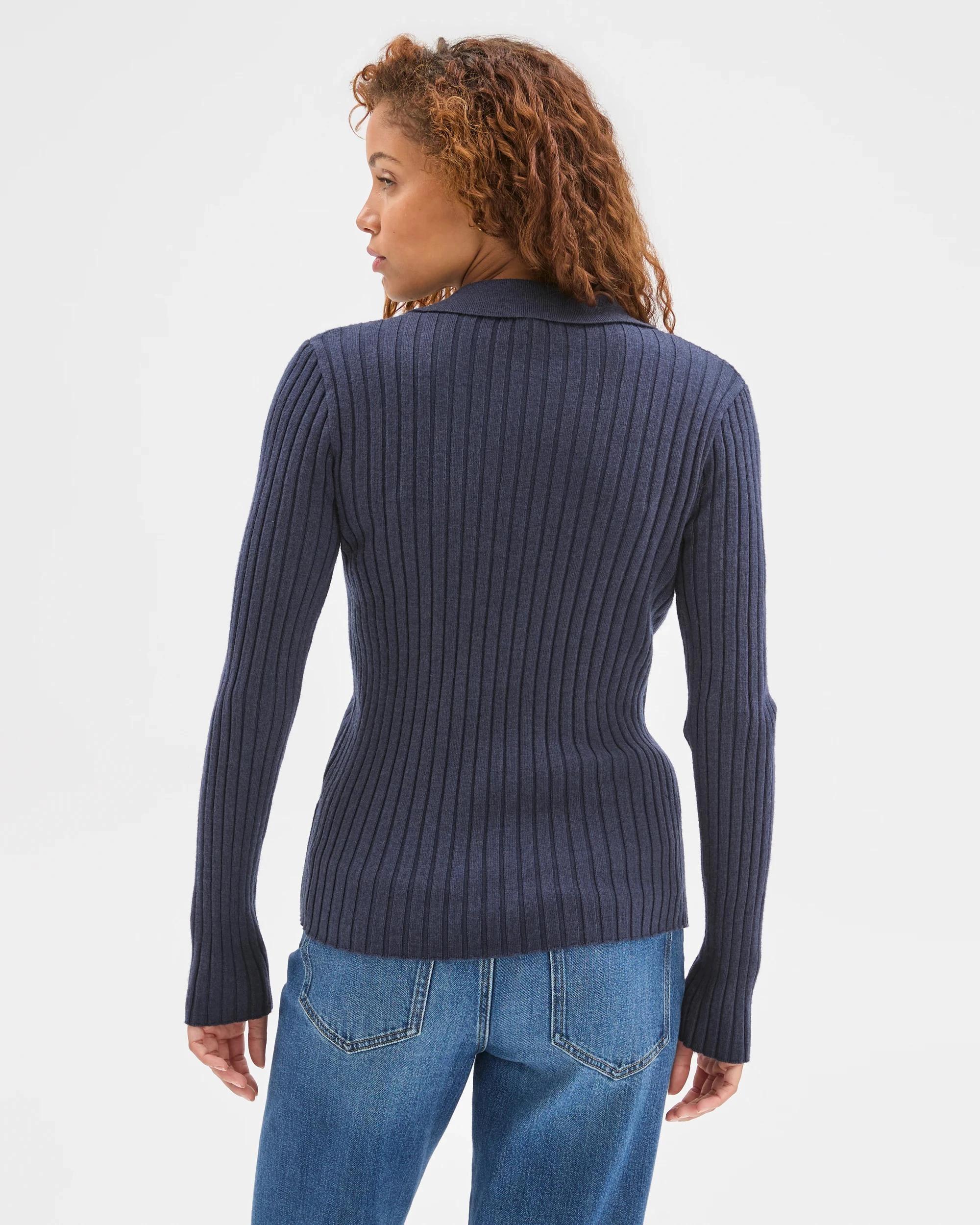 6 Target Woman Fine Knit Double Layer Polo Sweater NAVY MARLE, 6 of 6