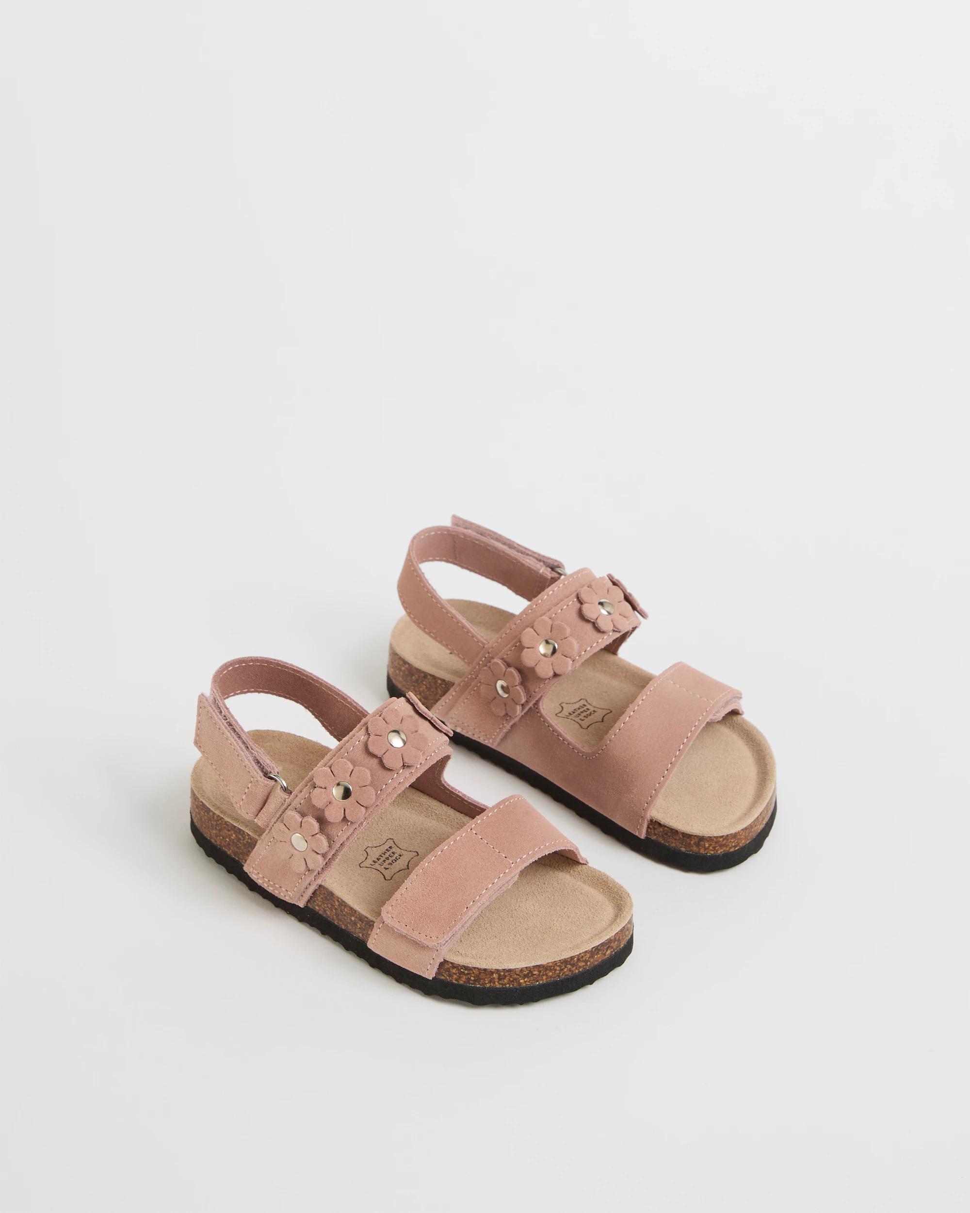 2 Target Baby First Walker/Junior Suede Leather Flower Moulded Cork Sandals BLUSH SUEDE, 2 of 3