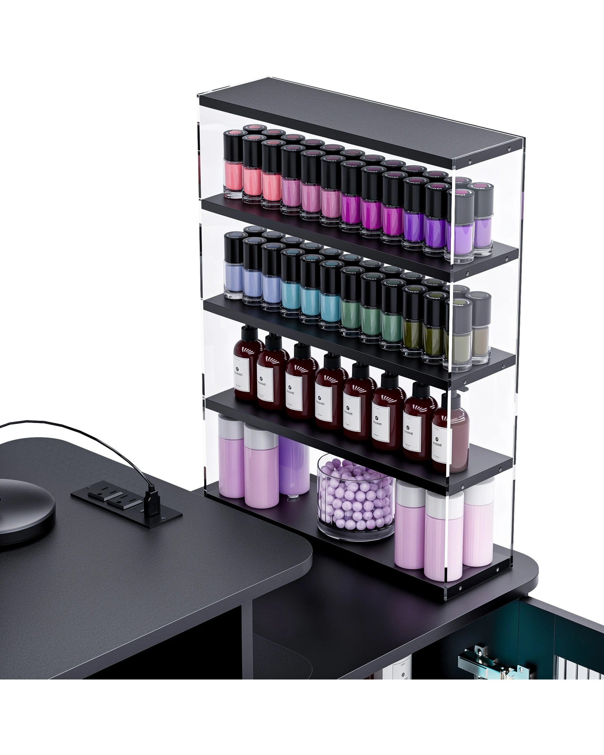 5 Advwin Manicure Table Dust with Dust Collector LED Light Charging Station - Black, 5 of 7