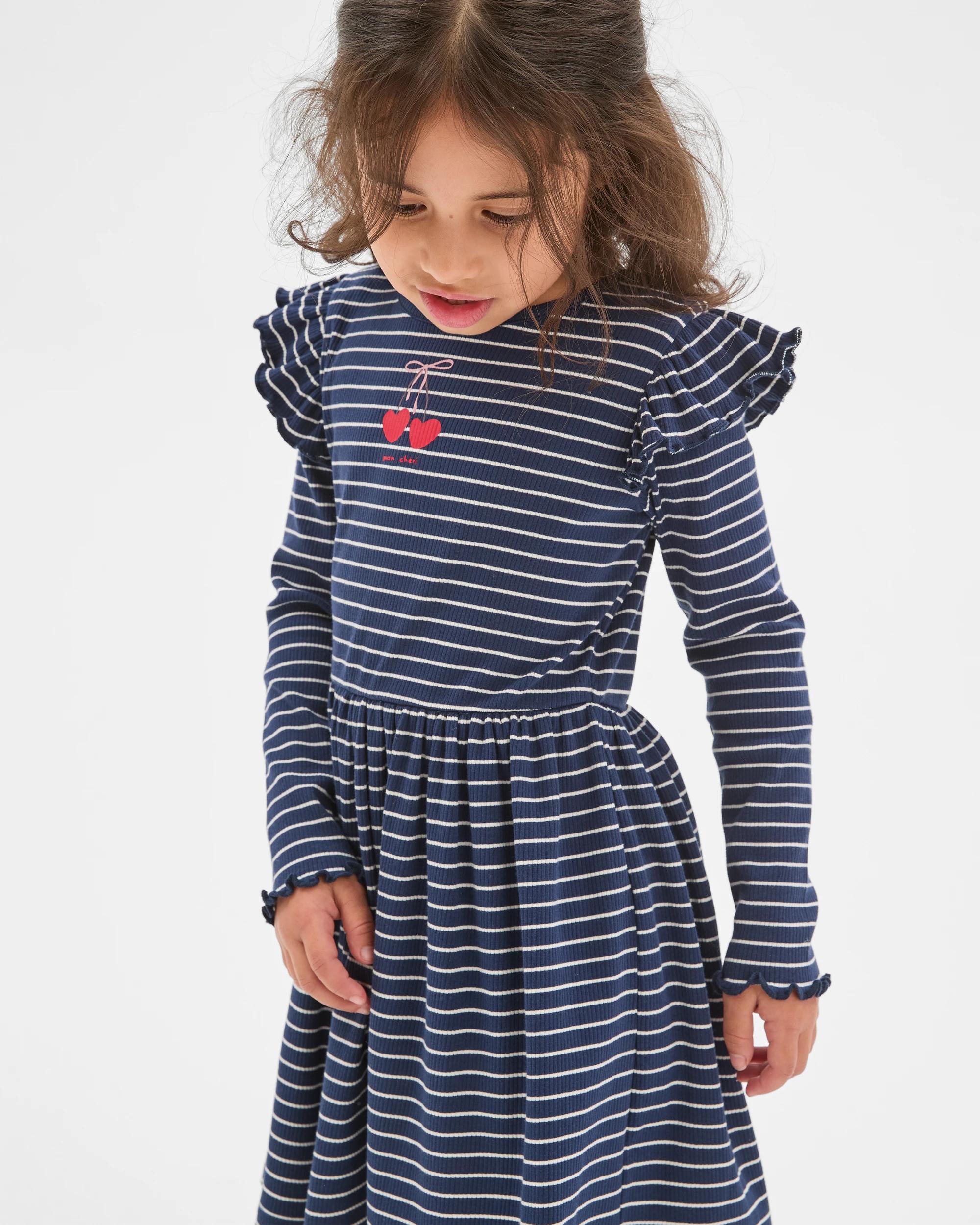 4 Target Kids Australian Cotton Long Flutter Sleeve Core Dress NAVY + WHITE, 4 of 6
