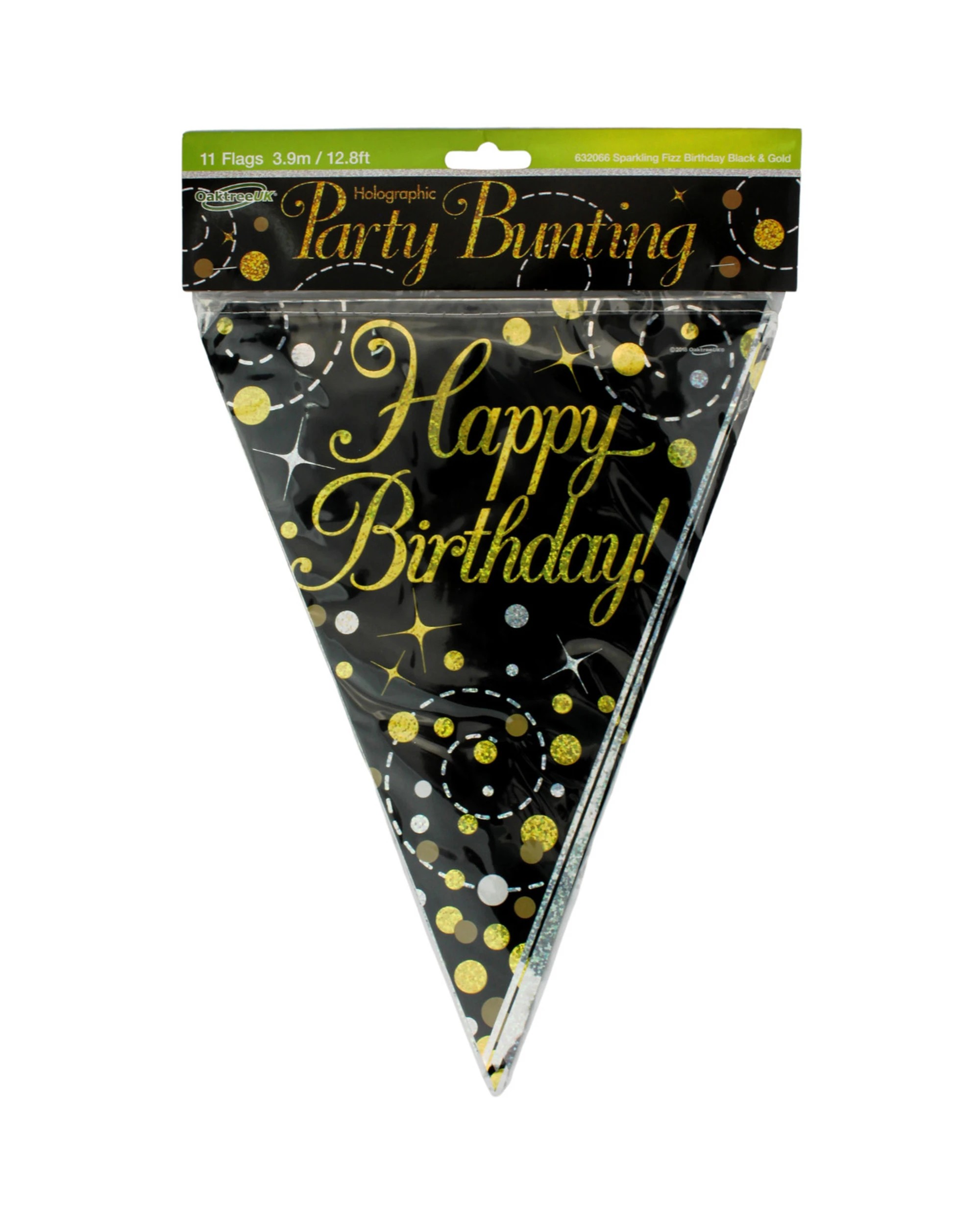2 Alpen Sparkling Fizz Black and Gold Happy Birthday Flag Banner, 2 of 2