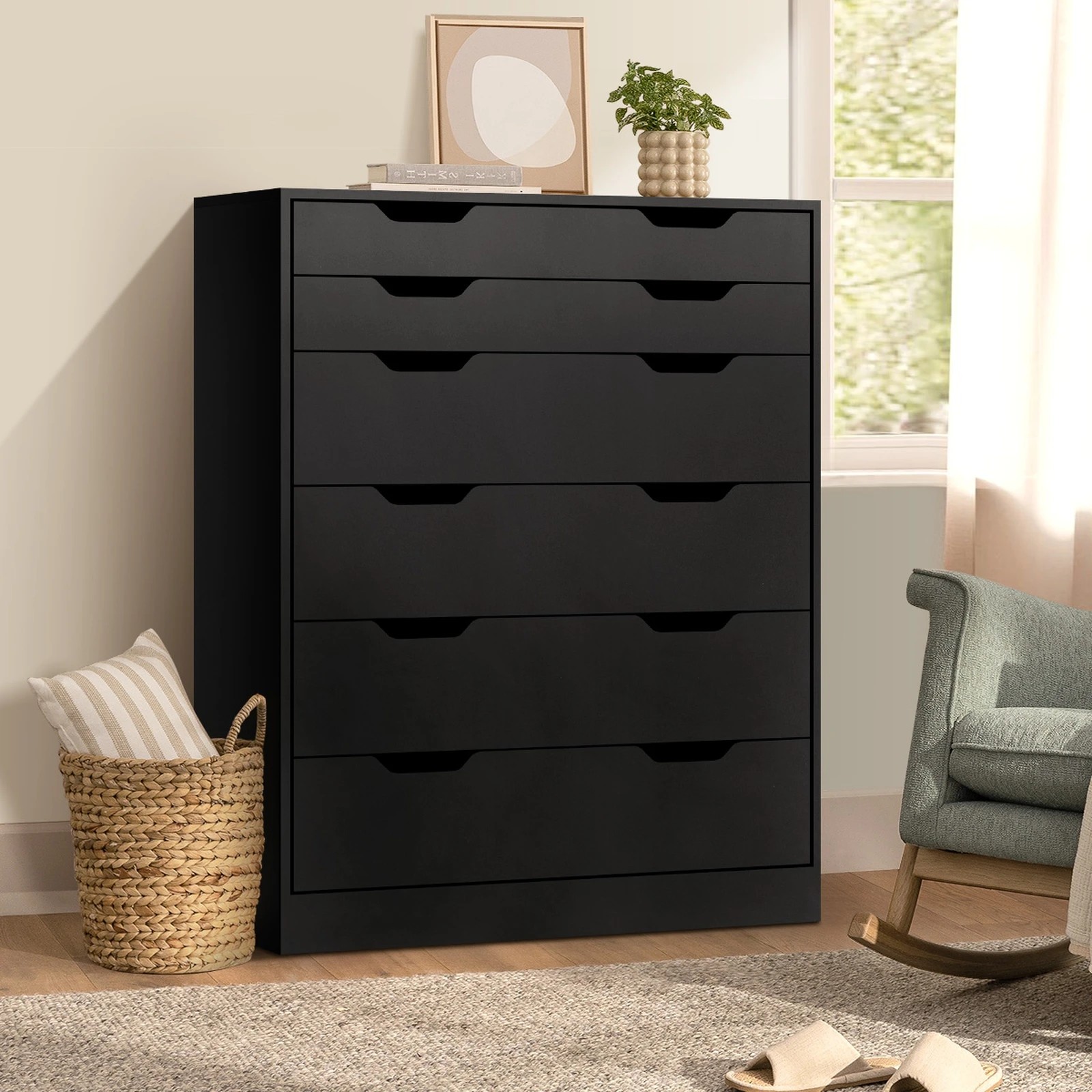 5 Oikiture 6 Chest of Drawers Tallboy Storage Cabinet Dresser - Black, 5 of 9