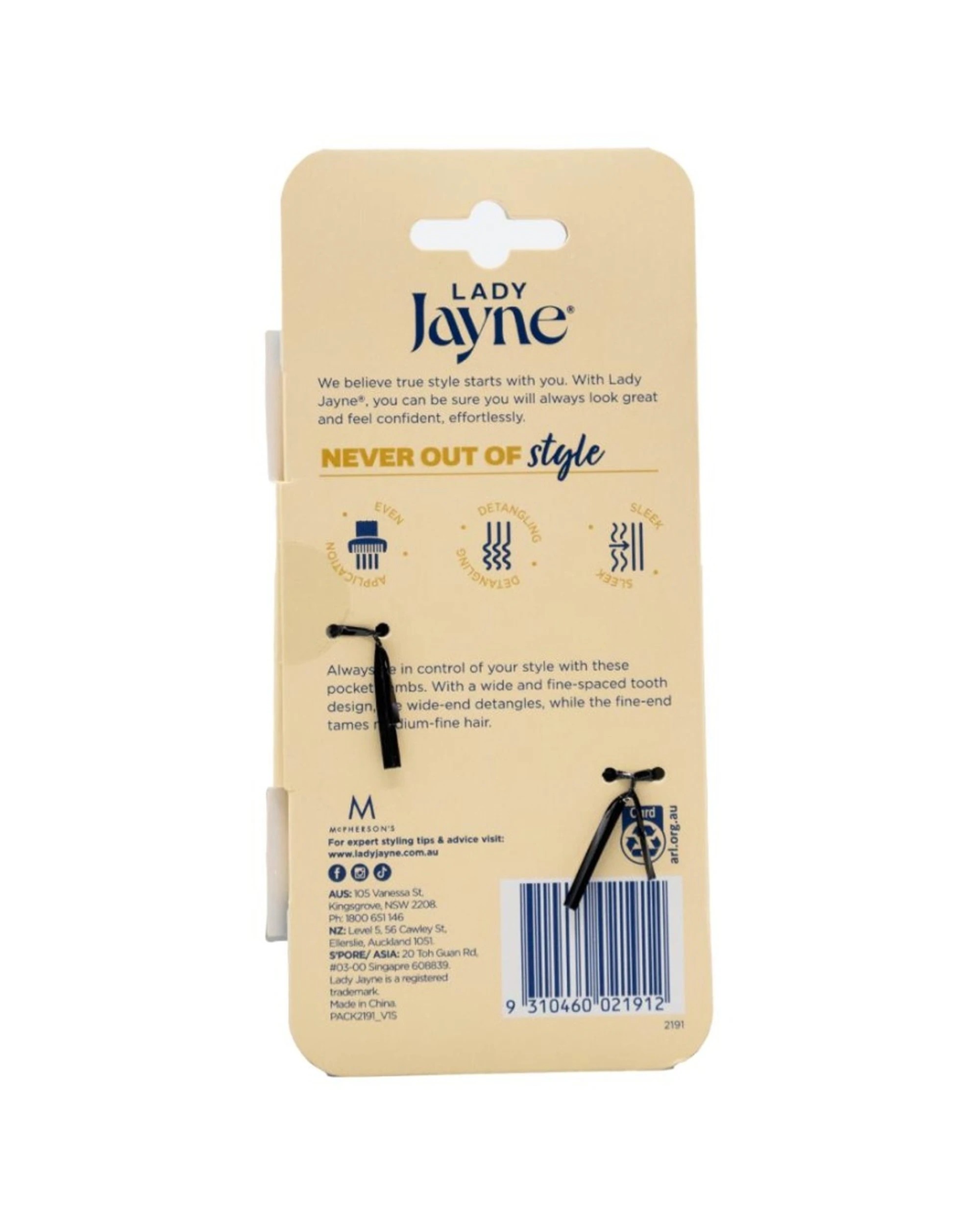 3 Lady Jayne 6x 2pc Pocket Combs Brushes For Short-Medium Hair - Black, 3 of 3