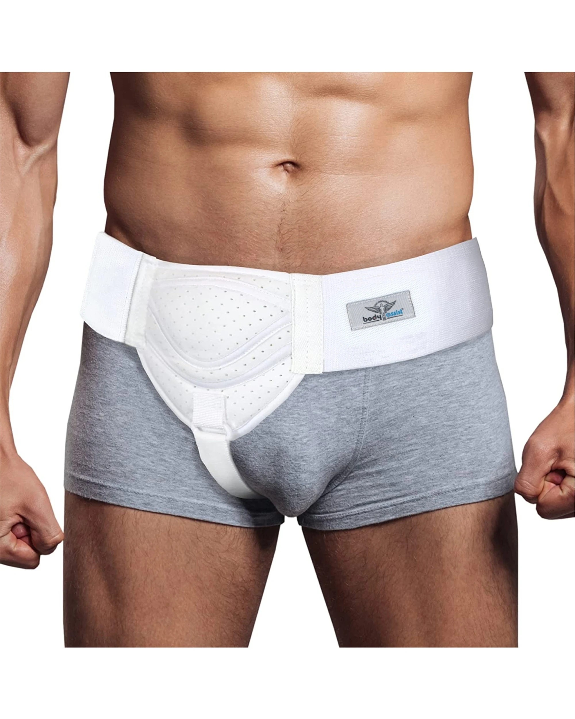 3 Bodyassist Dual Cushion Hernia Support Truss Cotton Fabric Adjustable LGE XLG - White, 3 of 3