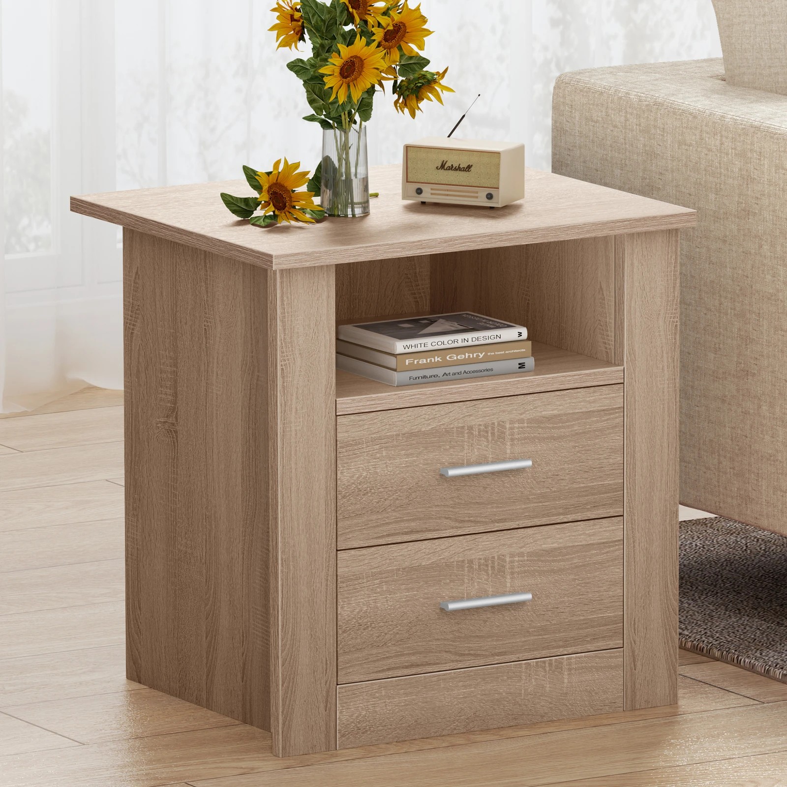 4 Alfordson Bedside Table Nightstand Storage Cabinet Side Table Classic - Oak, 4 of 10