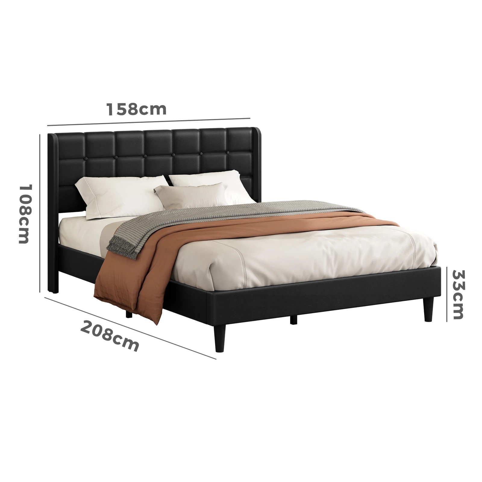 10 Alfordson Bed Frame Queen Size Upholstered Wingback Base Leather Sarah - Black, 10 of 10