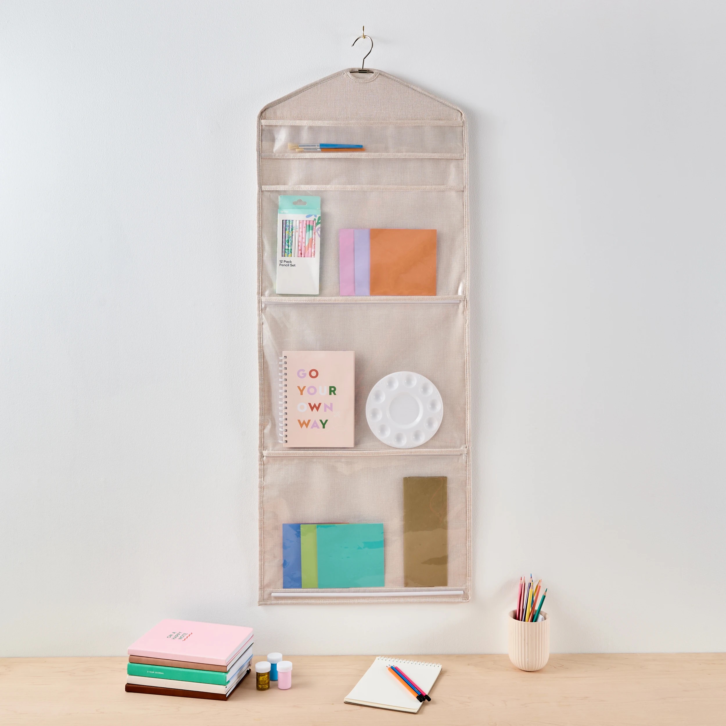 2 Linen Look Hanging Craft Organiser - Beige, 2 of 10