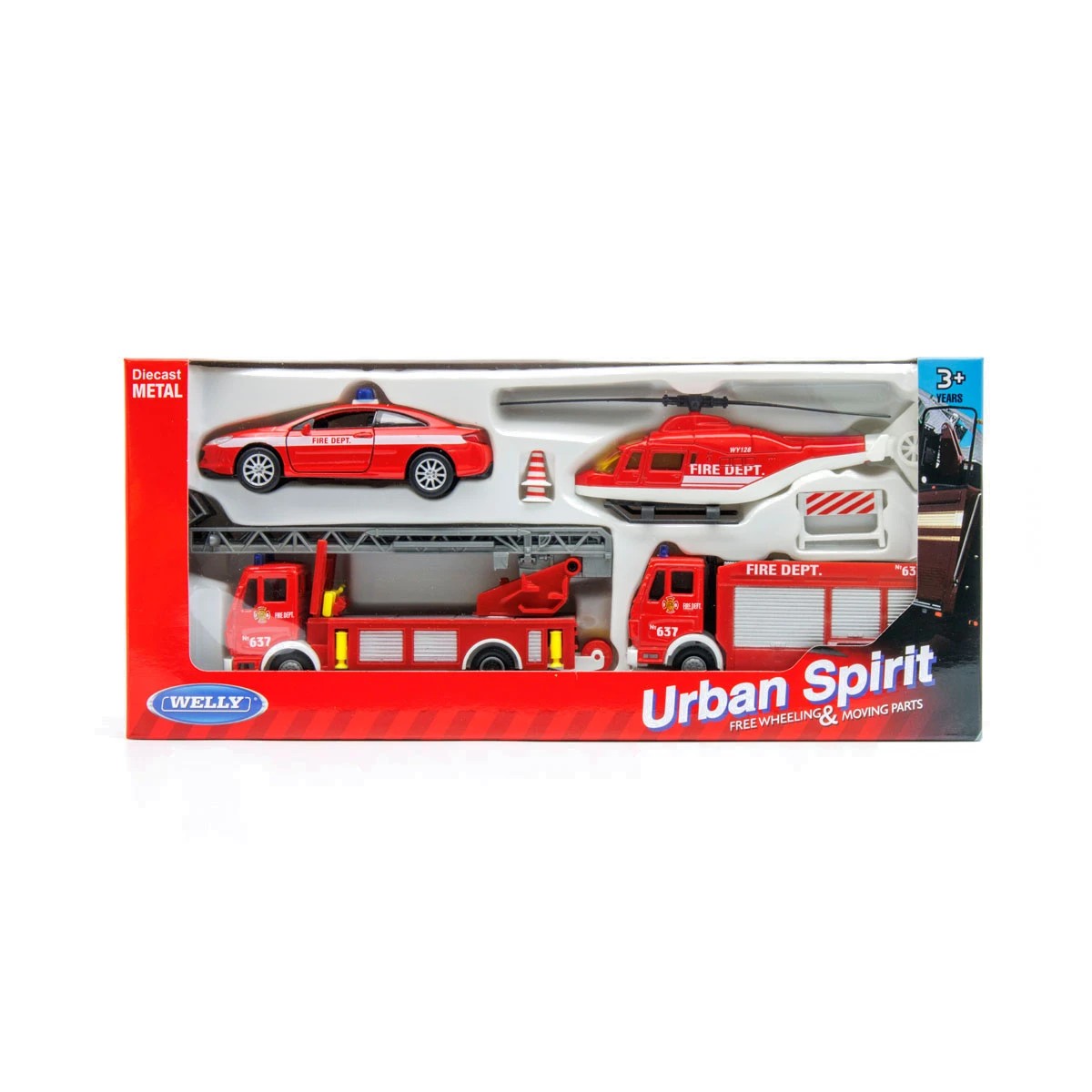 1 Welly Urban Spirit Free Wheeling & Moving Parts Fire City Set, 1 of 7