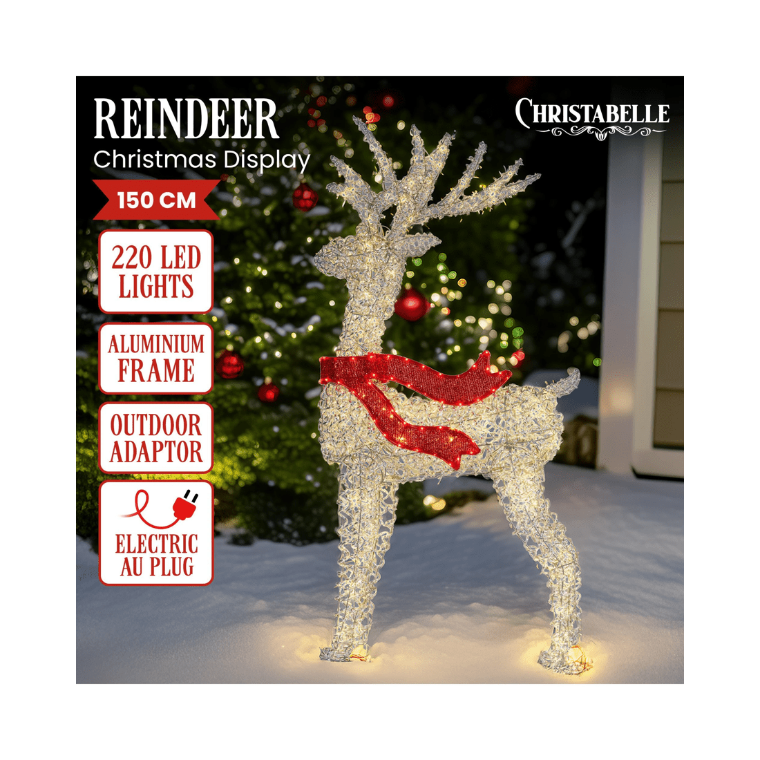 2 Christabelle Large 1.5m Christmas Reindeer Outdoor Indoor Display Decoration Lawn Statue Led Lights Red Bow, 2 of 7