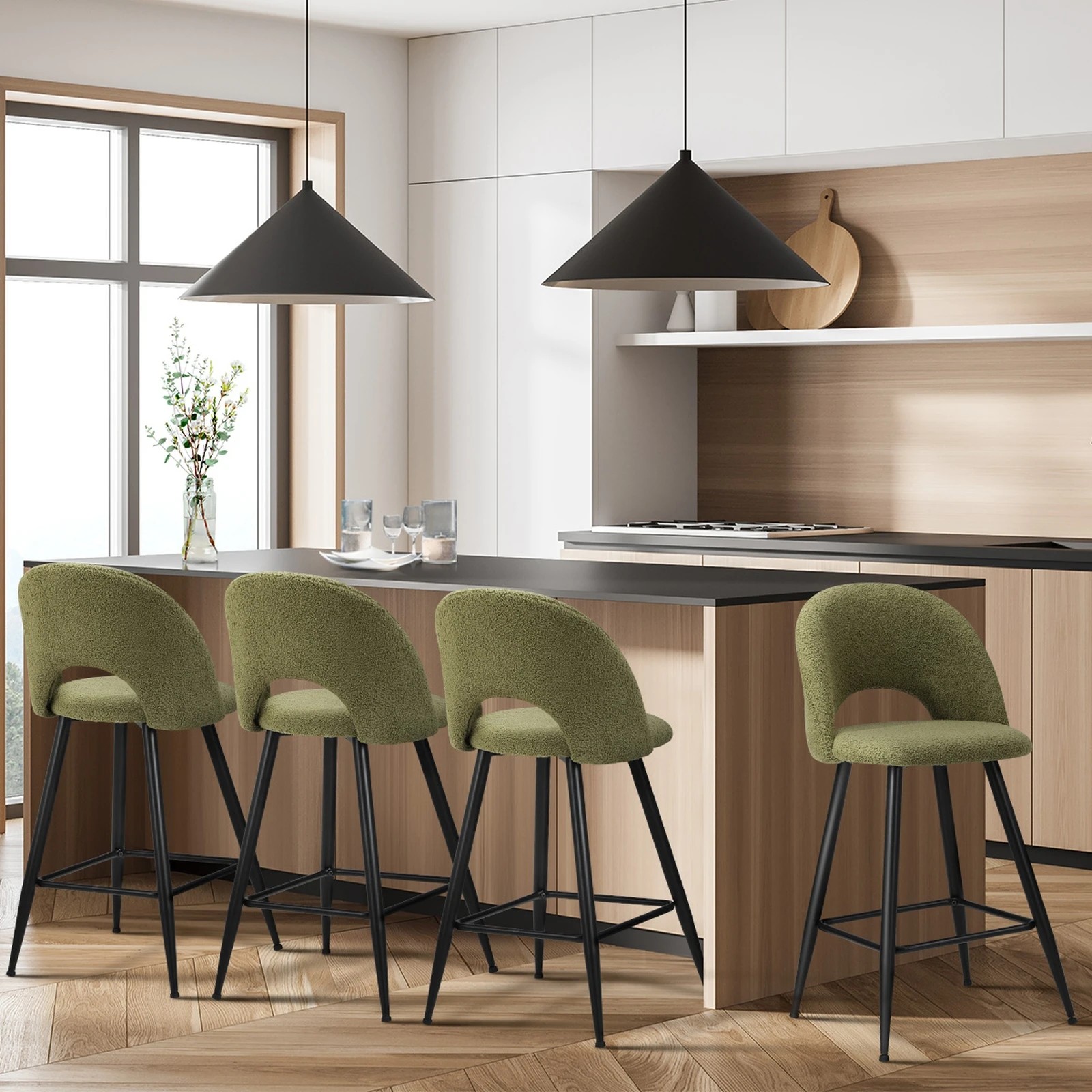 3 Oikiture 4x Bar Stools Kitchen Counter Stool Dining Chairs Boucle Horn
 - Green, 3 of 10