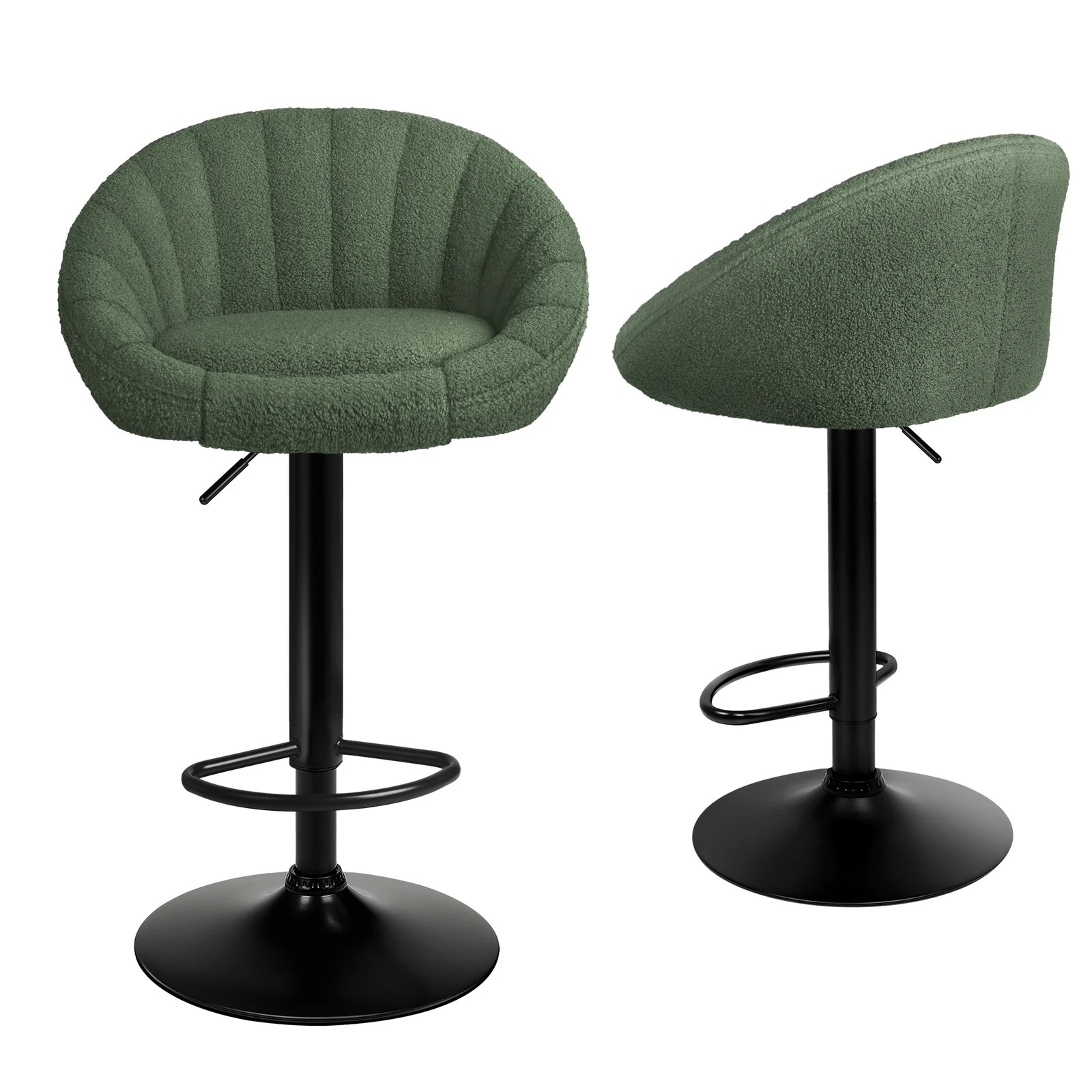 1 Alfordson 2x Bar Stools Gas Lift Sherpa Bar Chairs Kitchen Swivel Susan - Green, 1 of 10