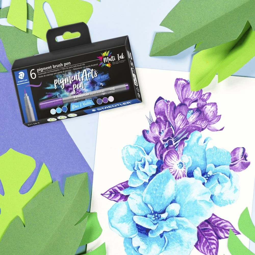 2 Staedtler Pigment Arts Brush Pens Blues & Violets 6 Pack, 2 of 2