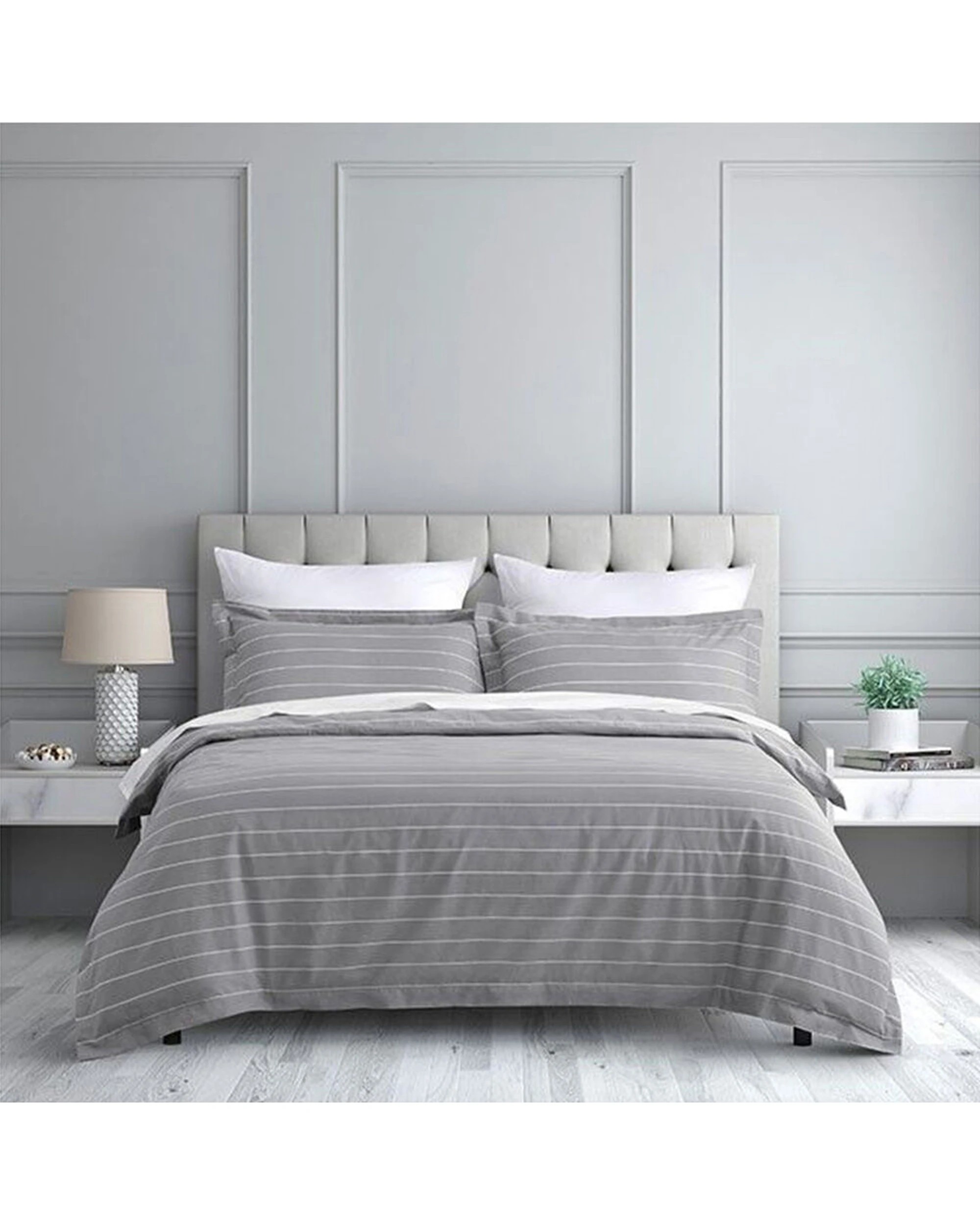 1 Jason Commercial Studio Stripe Quilt Cover Set 270x240cm - Super King Bed - Silver, 1 of 4