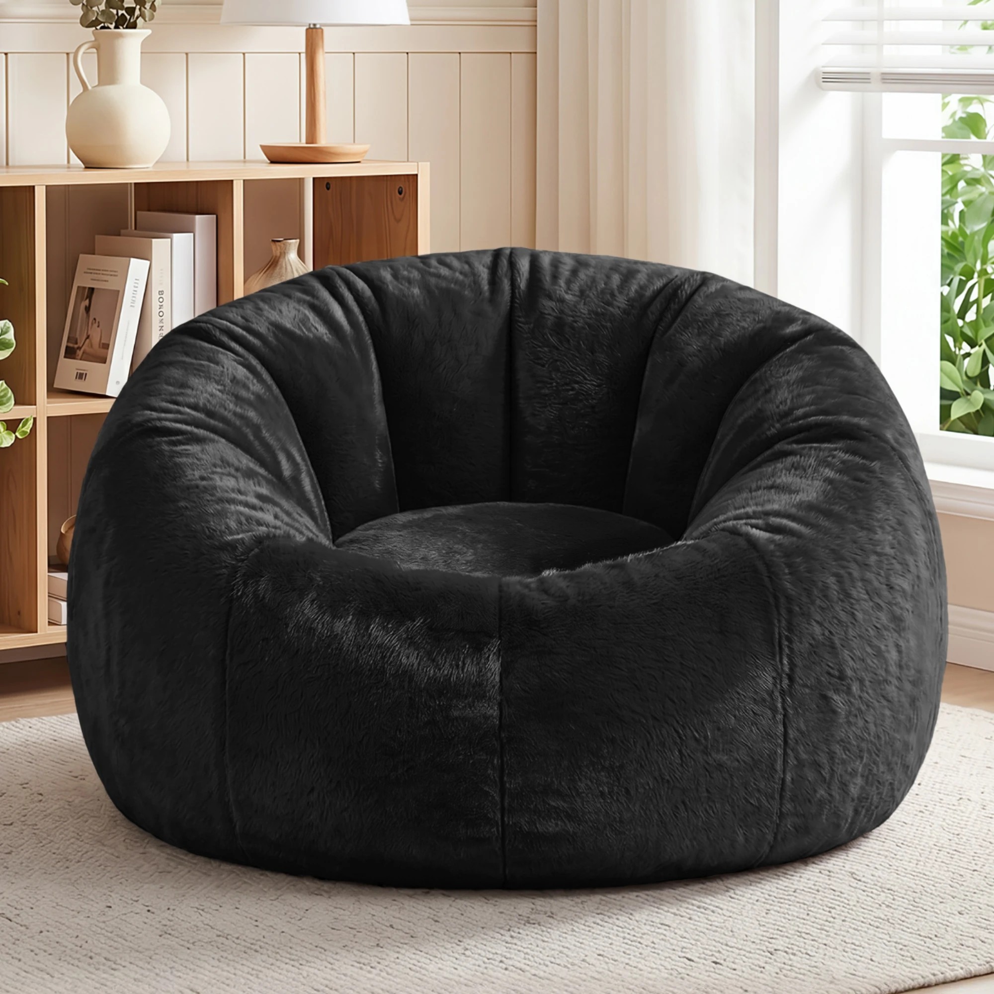 9 Artiss Bean Bag Chair Cover Faux Fur No Filler Washable Lazy Sofa Cover - Black, 9 of 9
