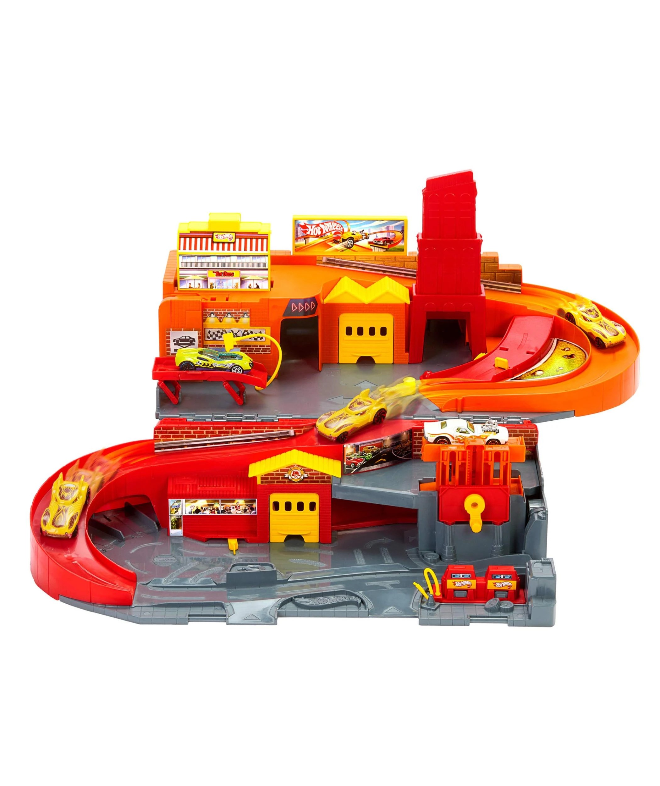 6 Mattel Hot Wheels Hot Ones Sto & Go Playset - Orange, 6 of 6