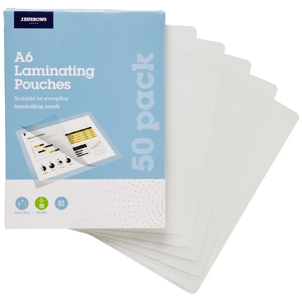 2 J.Burrows A6 Laminating Pouches 80 Micron 50 Pack Gloss, 2 of 2
