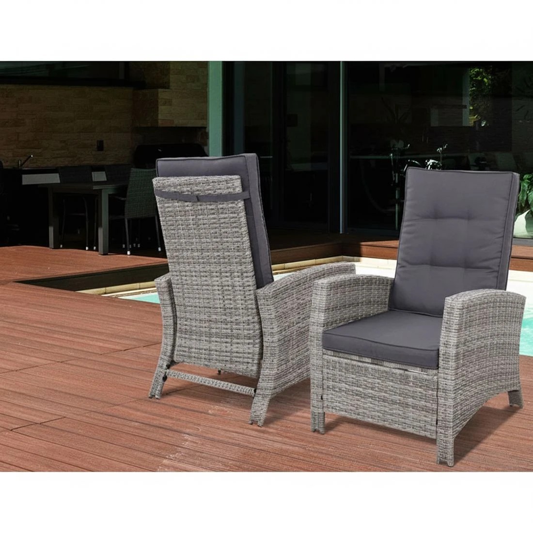 4 Gardeon 5PC Recliner Chairs Table Sun lounge Wicker Outdoor Furniture Adjustable - Grey, 4 of 6