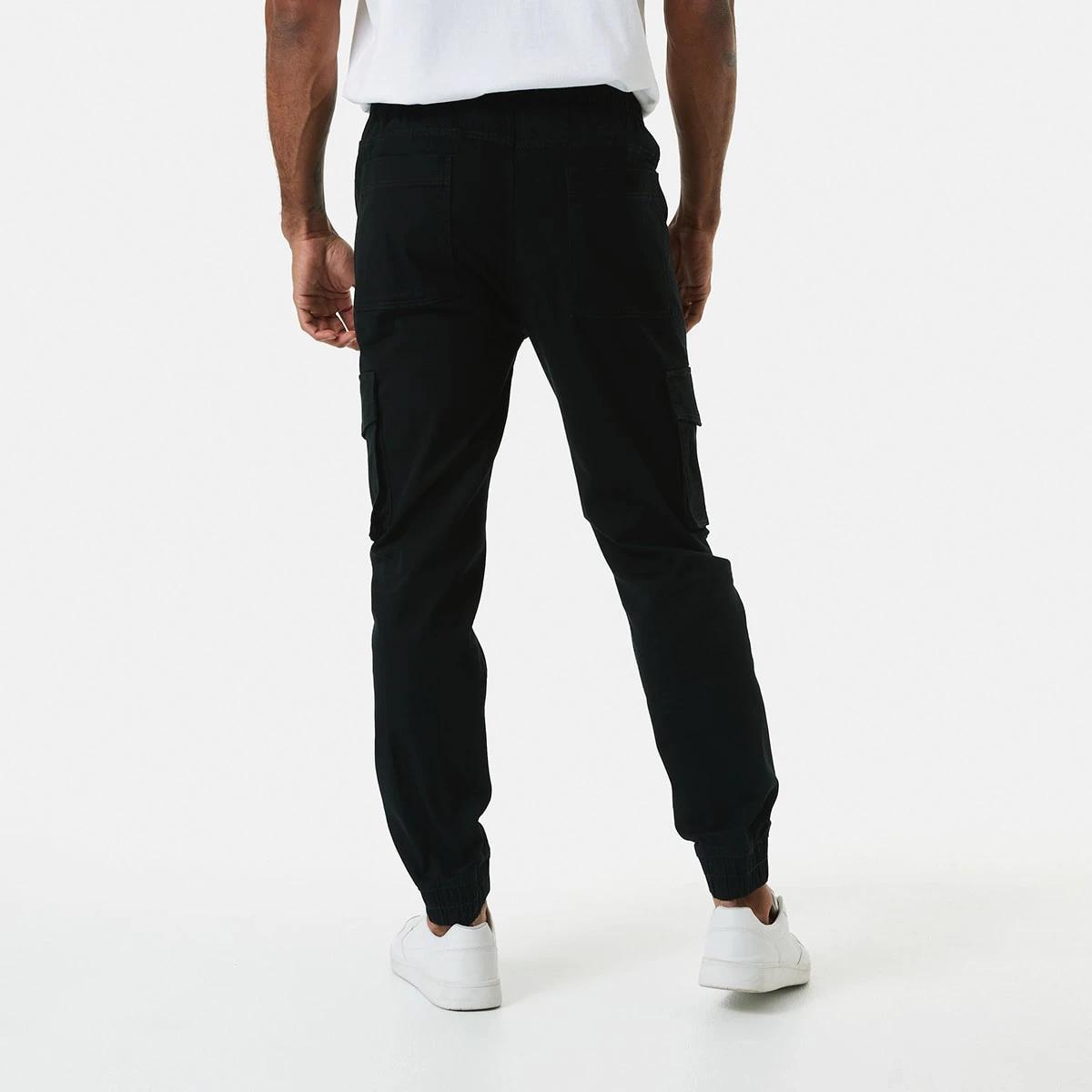 3 Elastic Waist and Cuffed Cargo Pants BLACK, 3 of 6