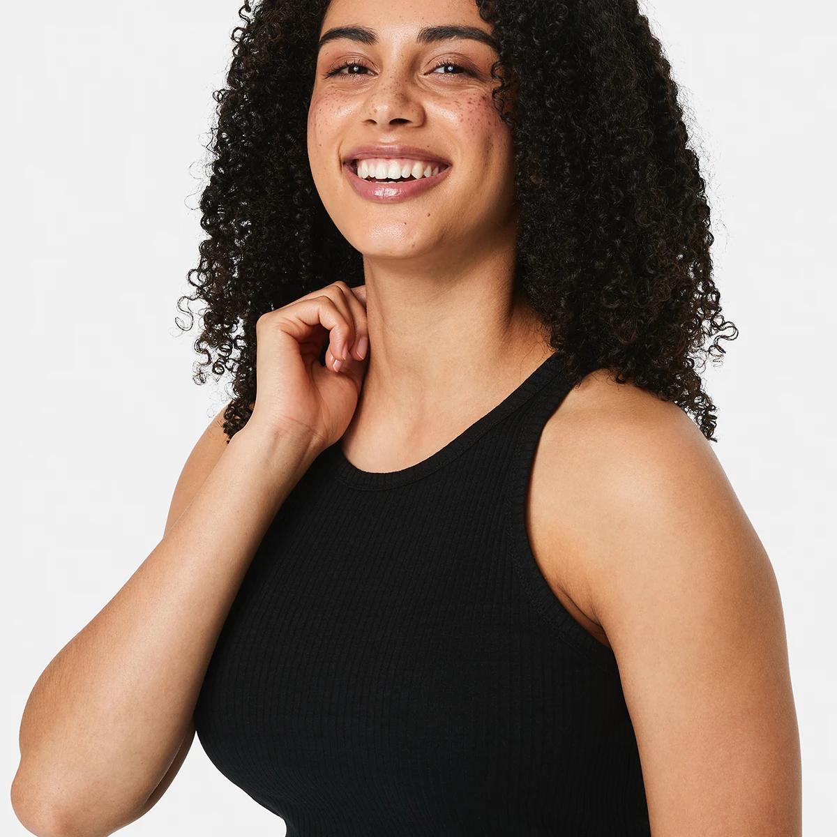 4 Sleeveless Rib Cut Away Tank Black, 4 of 4