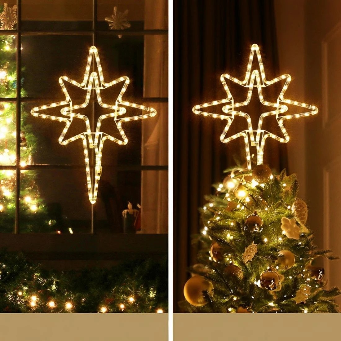 3 Jingle Jollys Christmas Lights 57cm Bethlehem Star 90 LED Xmas Decorations Motif - Gold, 3 of 5