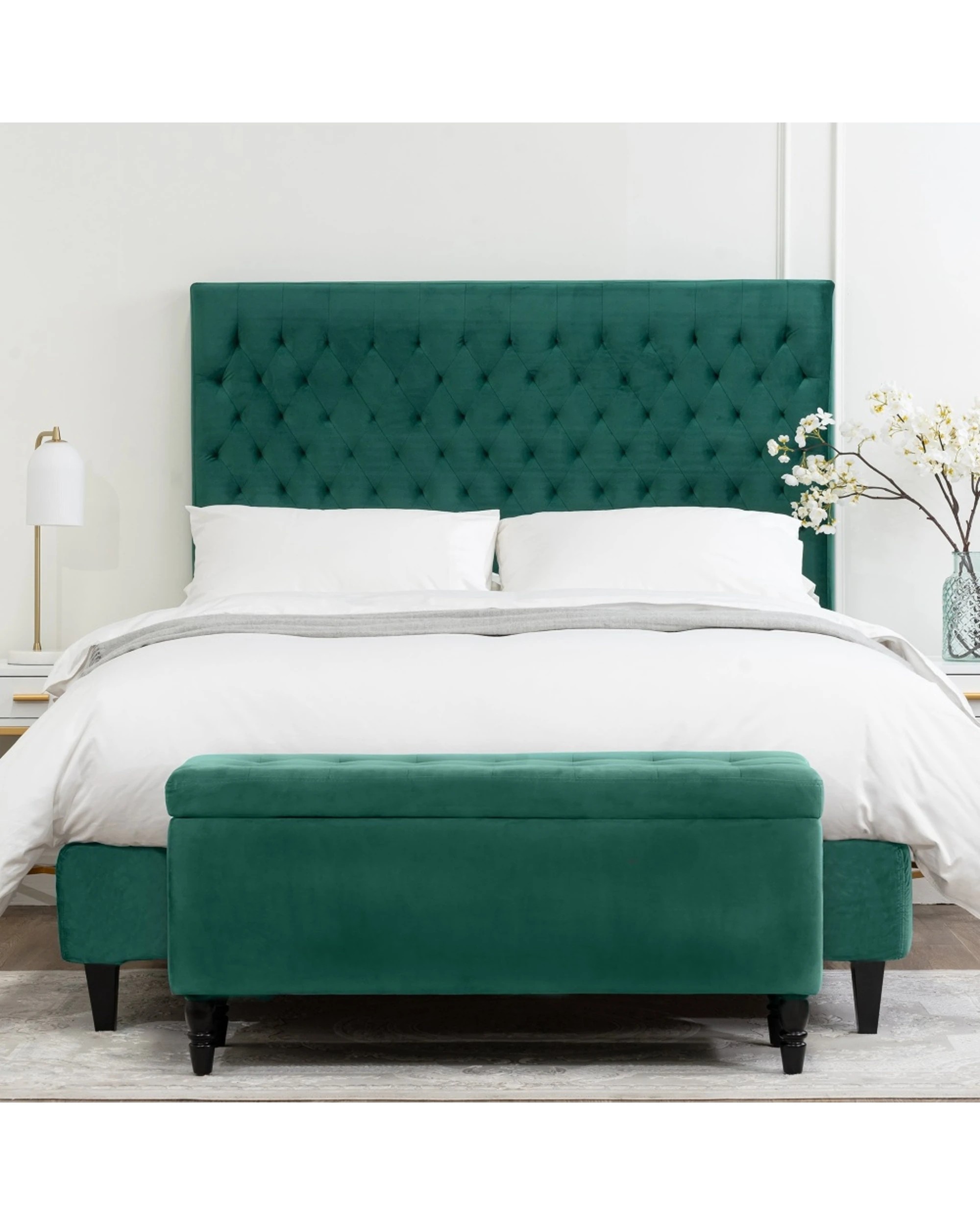 1 Bedding Co Velvet Luxe Bed Head Diamond Button Design Emerald - Queen Bed - Green, 1 of 6