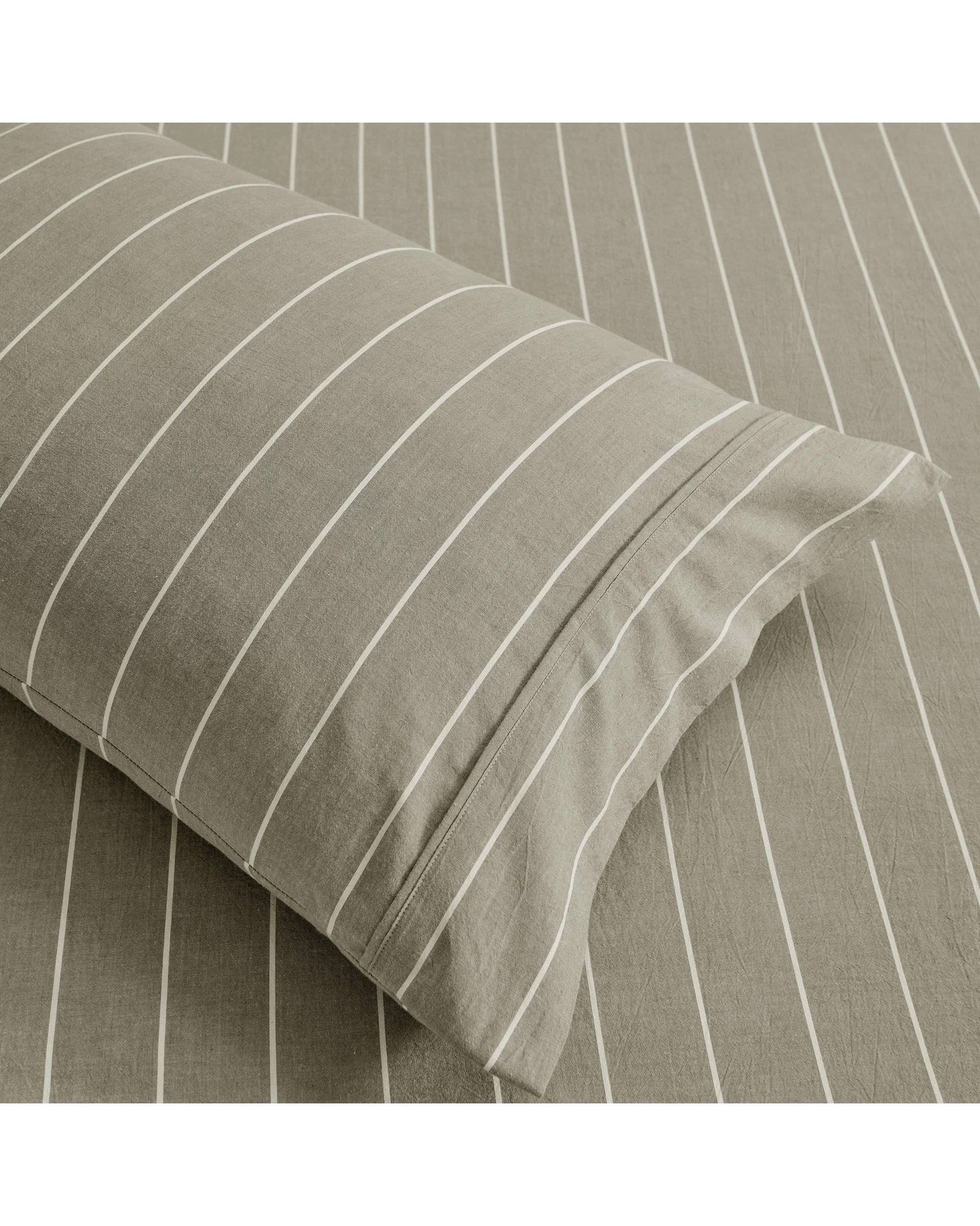 4 Dreamaker Rumi Stripe Washed Cotton Fitted Sheet Set - King Bed - Olive with White, 4 of 6
