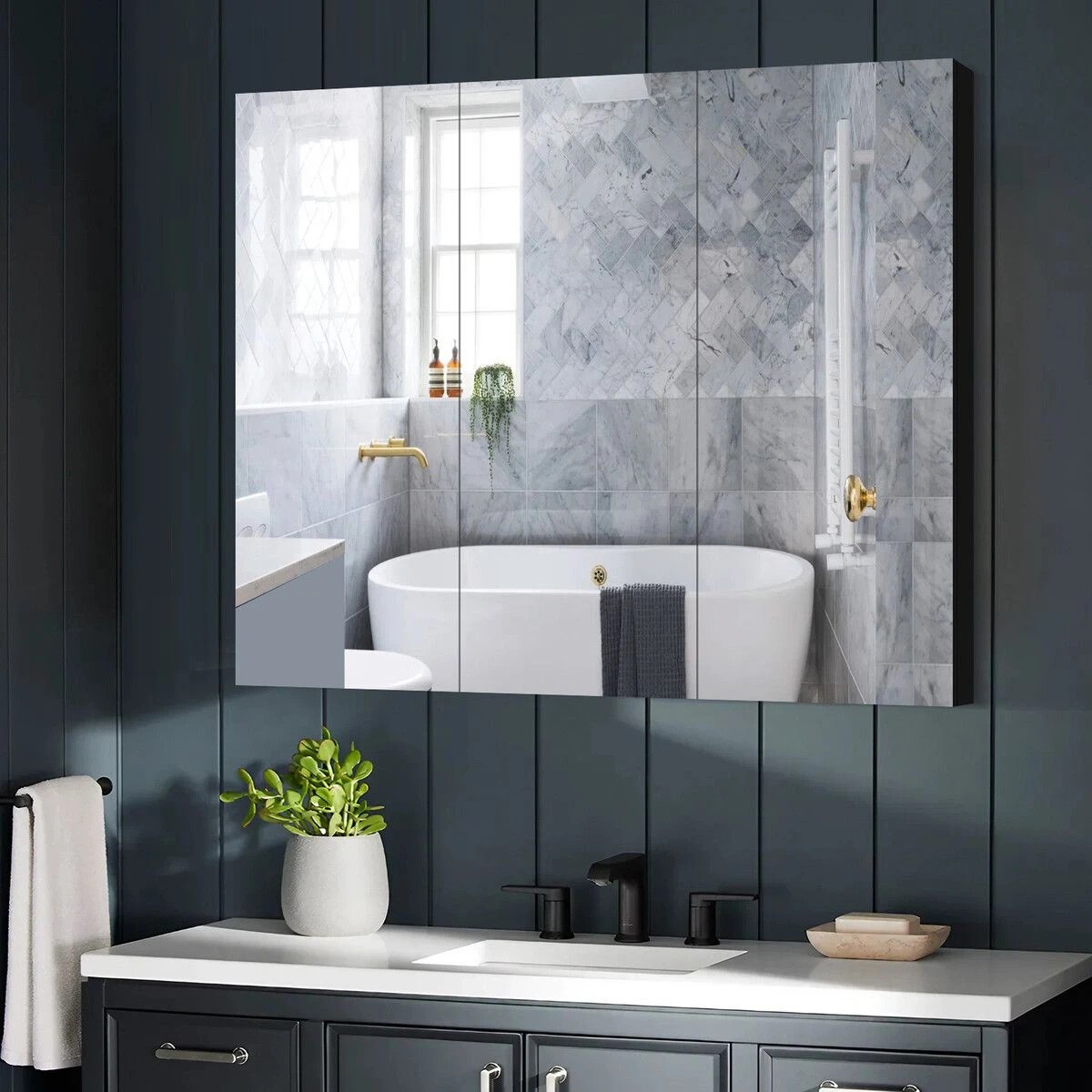 6 LUXSUITE Bathroom Mirror Cabinet Vanity Medicine Shaving Storage Organiser Wall Cupboard Bath Toilet Shower Shelves, 6 of 8