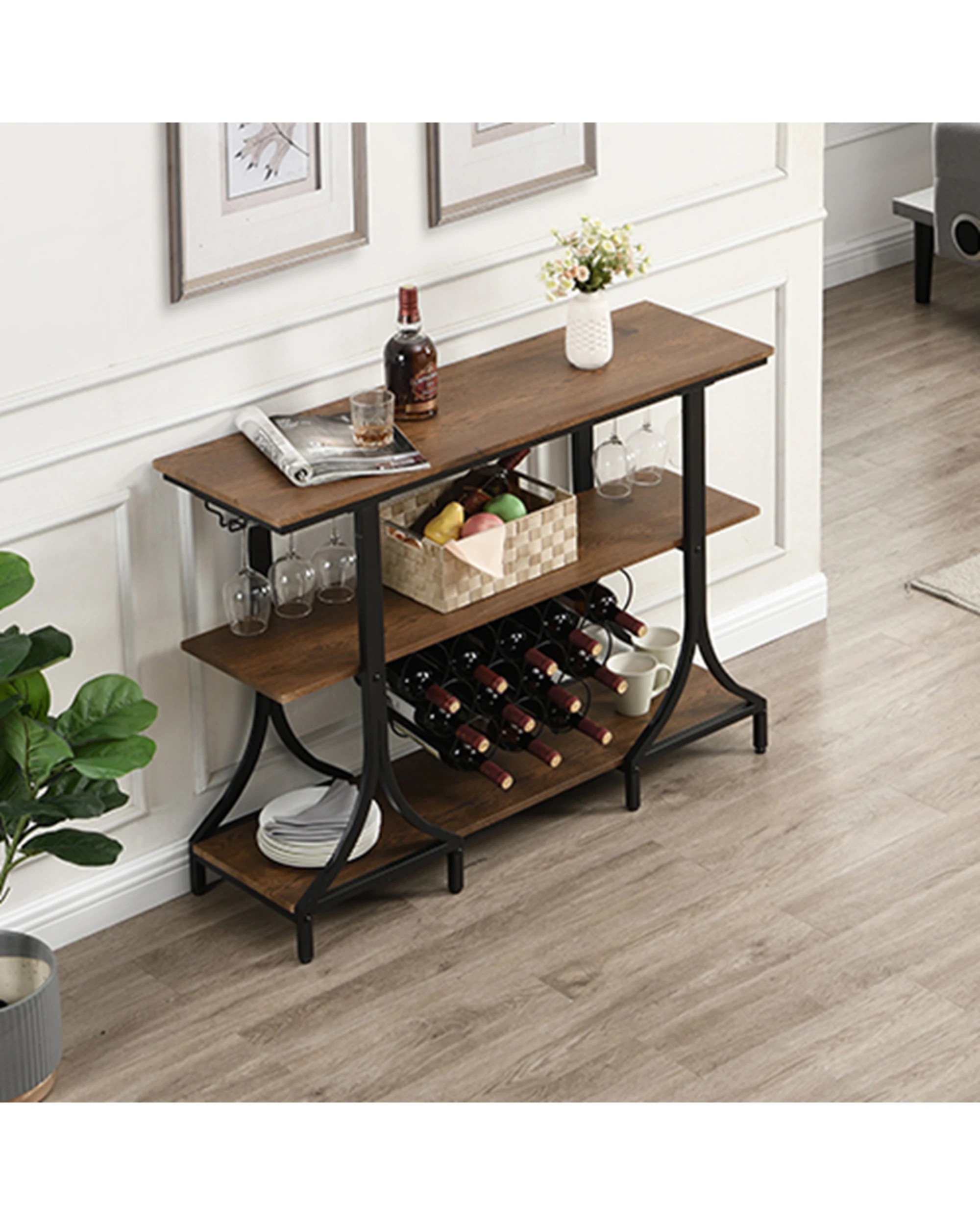 5 IHOMDEC 3-Tier Wine Rack with 12 Bottle Holder - Brown, 5 of 9