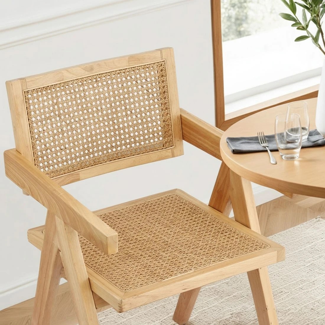 5 Artiss 4x Dining Chairs Wooden Rattan Seat Rubber Wood Frame - Natural, 5 of 6
