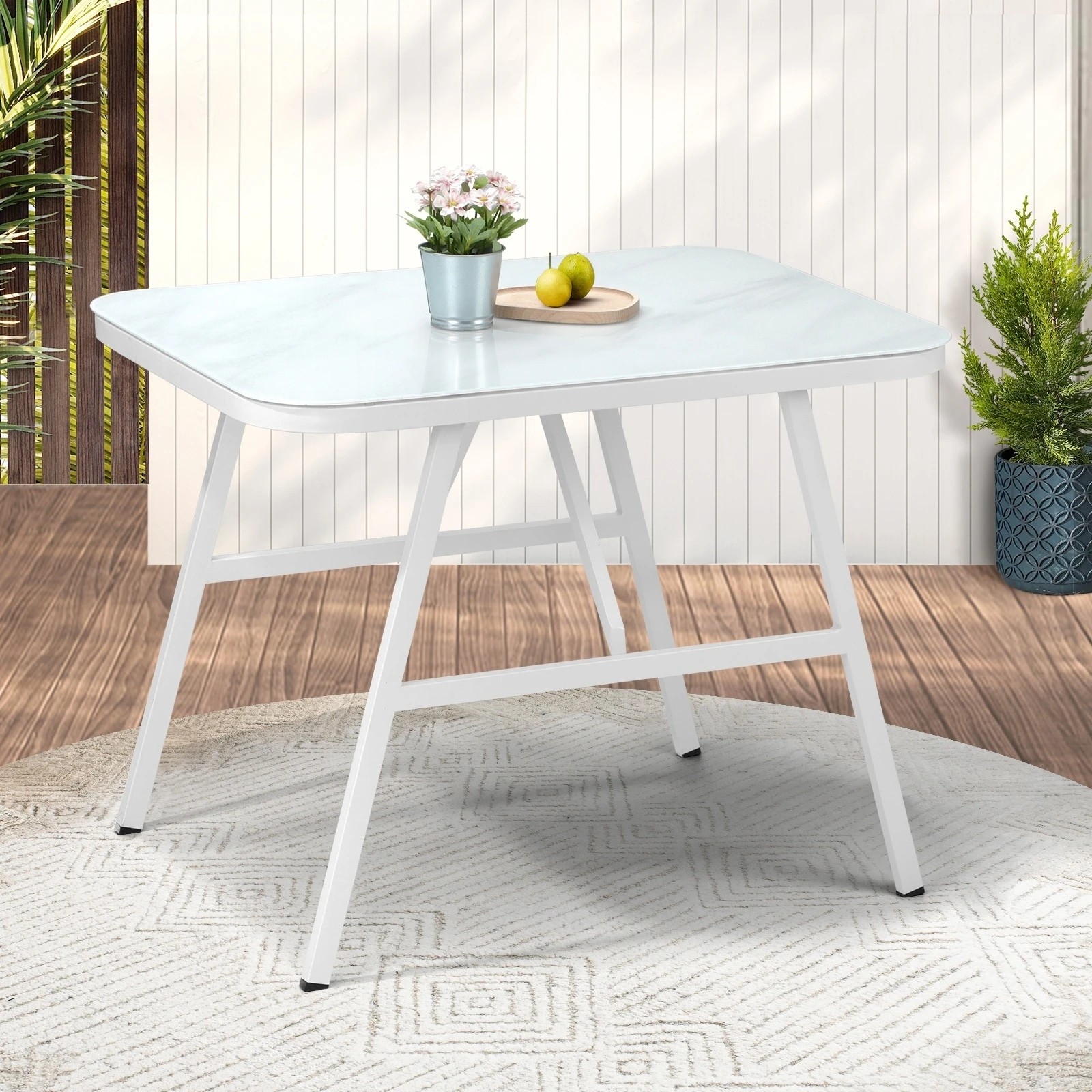 3 Livsip Outdoor Dining Table Furniture Patio Garden Indoor White Marble-style - White, 3 of 9