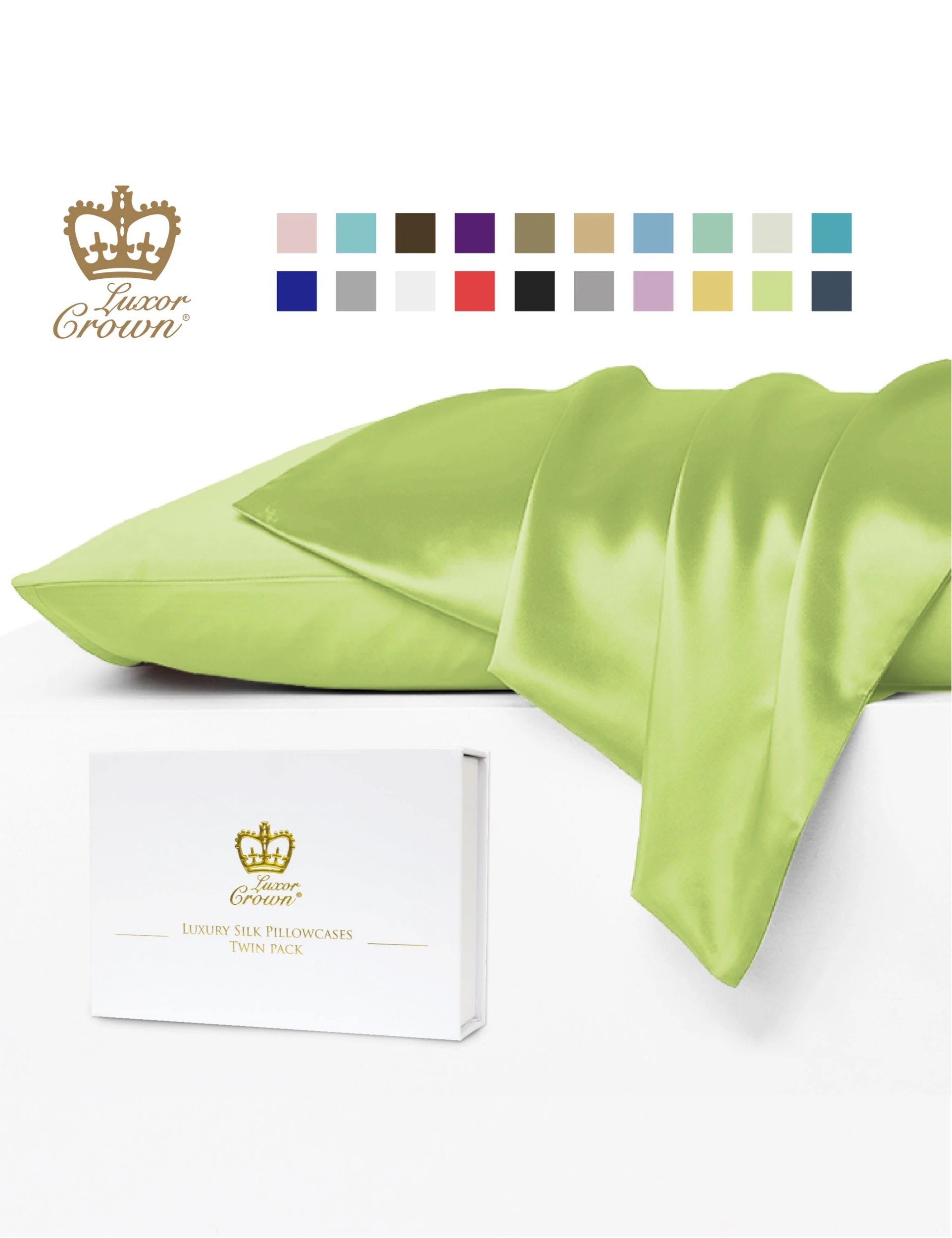 2 Luxor Crown Mulberry Silk Pillowcase (Twin Pack) - Pistachio, 2 of 2