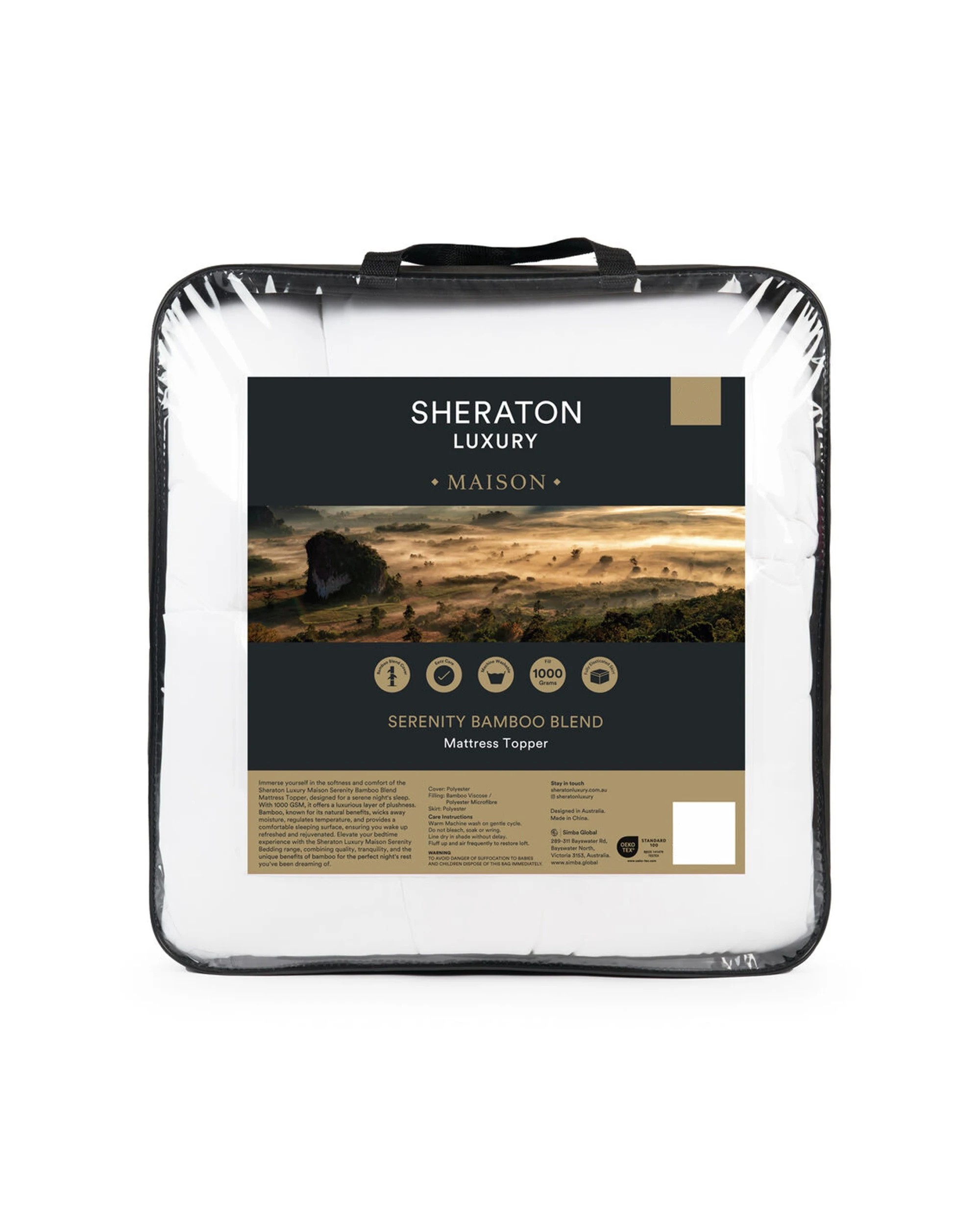 1 Sheraton Luxury Maison Bamboo Mattress Topper 1000gsm King Size - Plain, 1 of 4