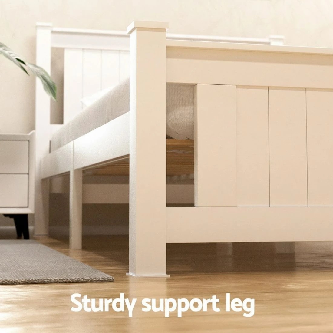 5 Artiss Bed Frame Queen Size Wooden Platform with 2 Storage Drawers RIO - White, 5 of 7