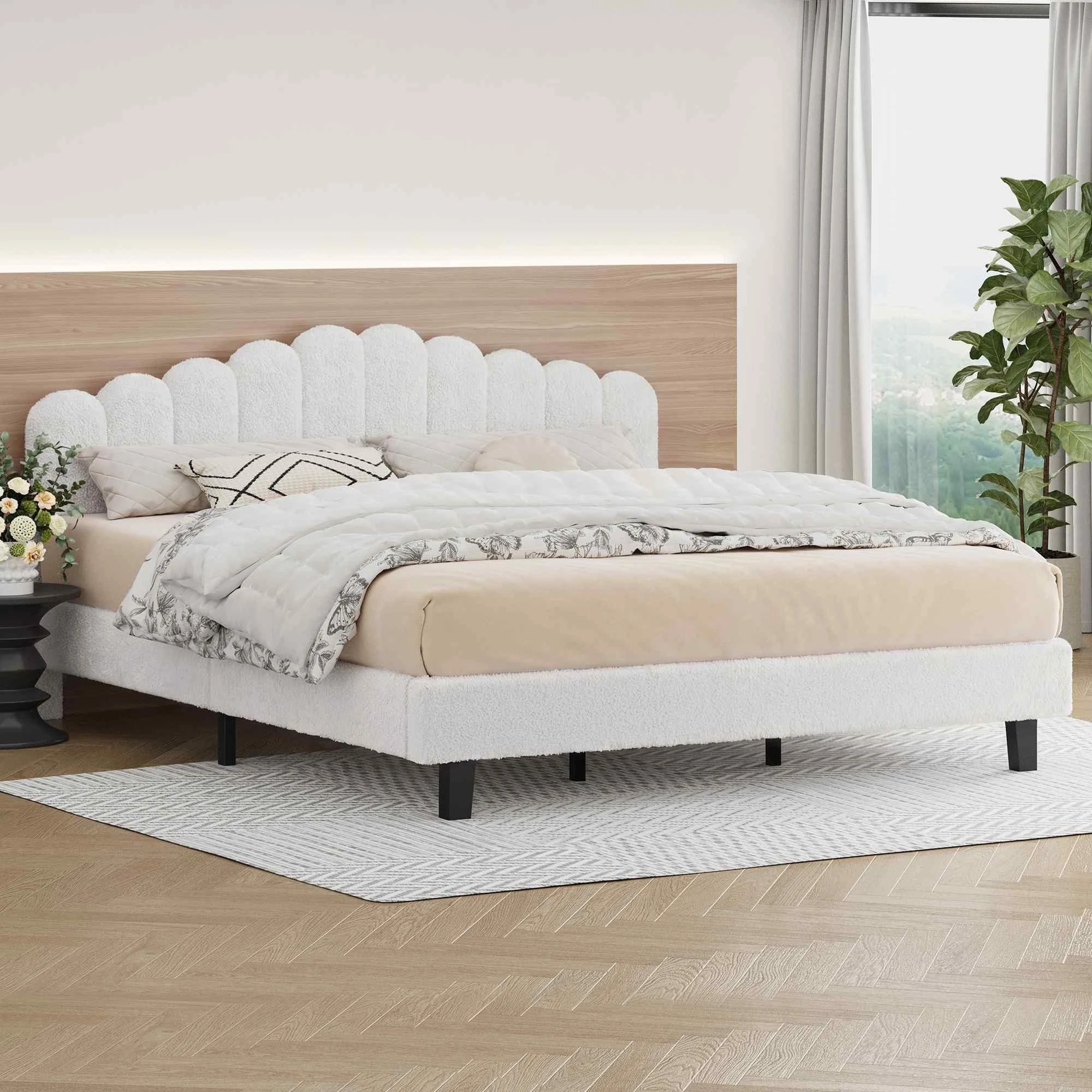 3 Alfordson Bed Frame King Size Boucle Mattress Base - White, 3 of 10