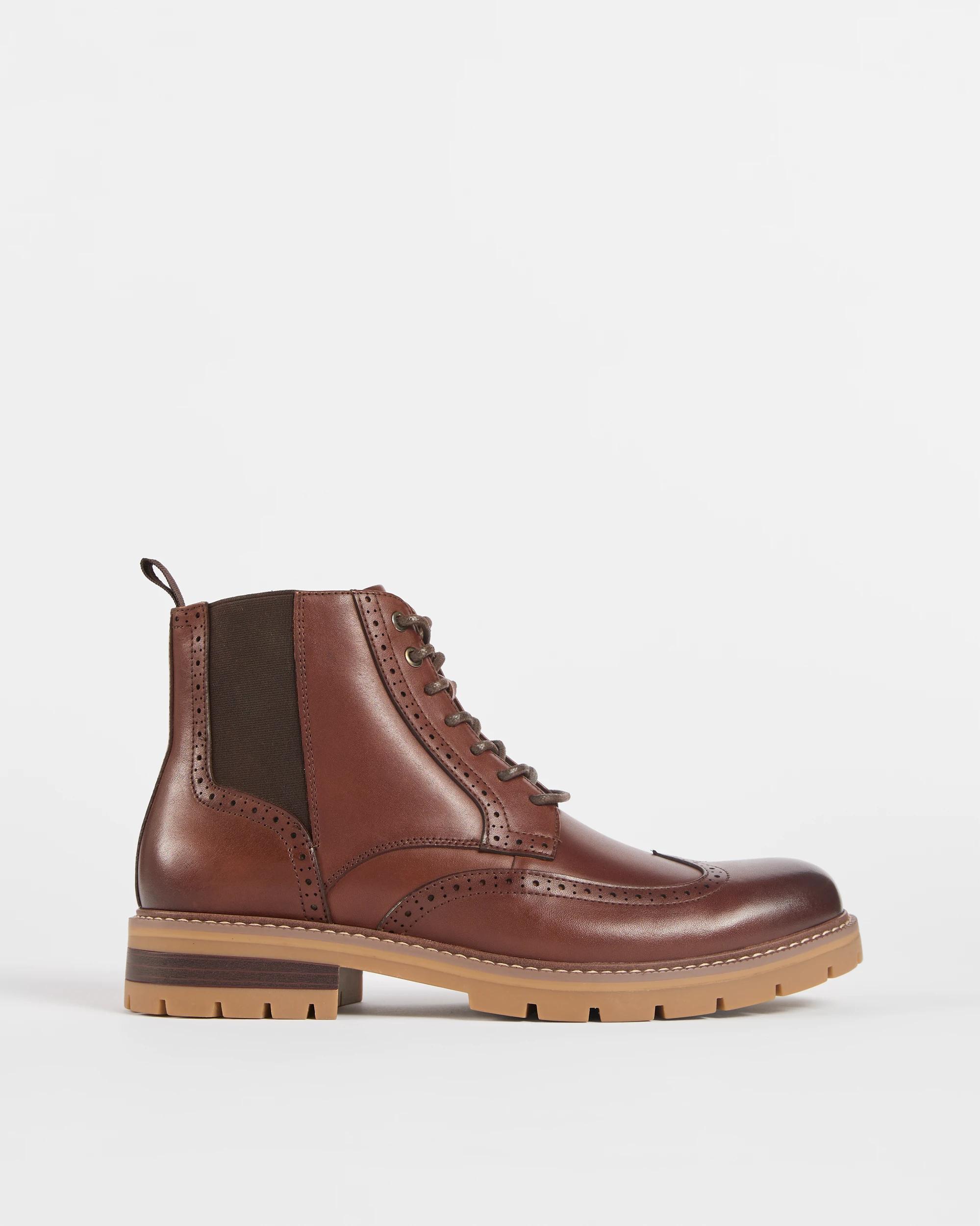 1 Target Man Brogue Genuine Leather Lace Up Chelsea Boots BROWN, 1 of 3