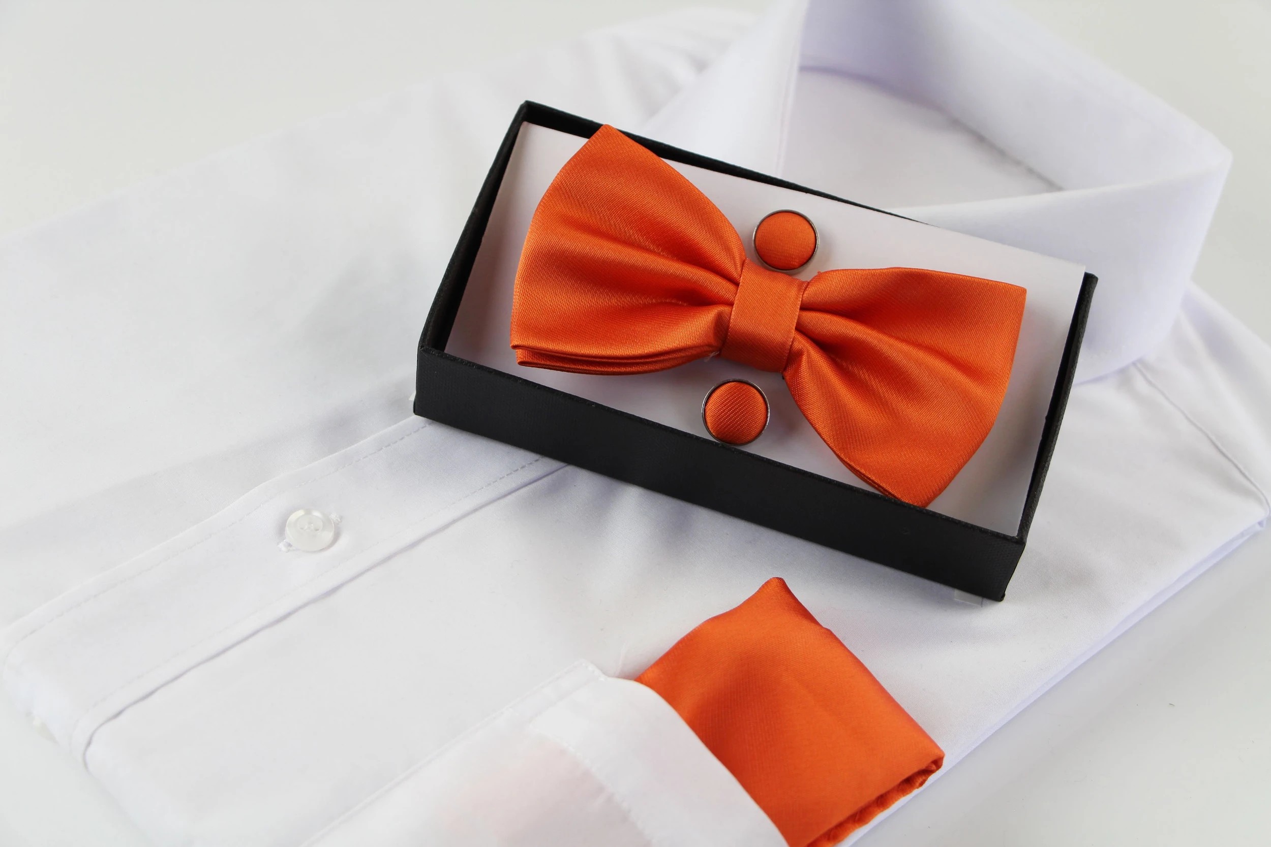 1 Zasel Mens Matching Bow Tie, Pocket Square & Cuff Links Set - Orange, 1 of 1