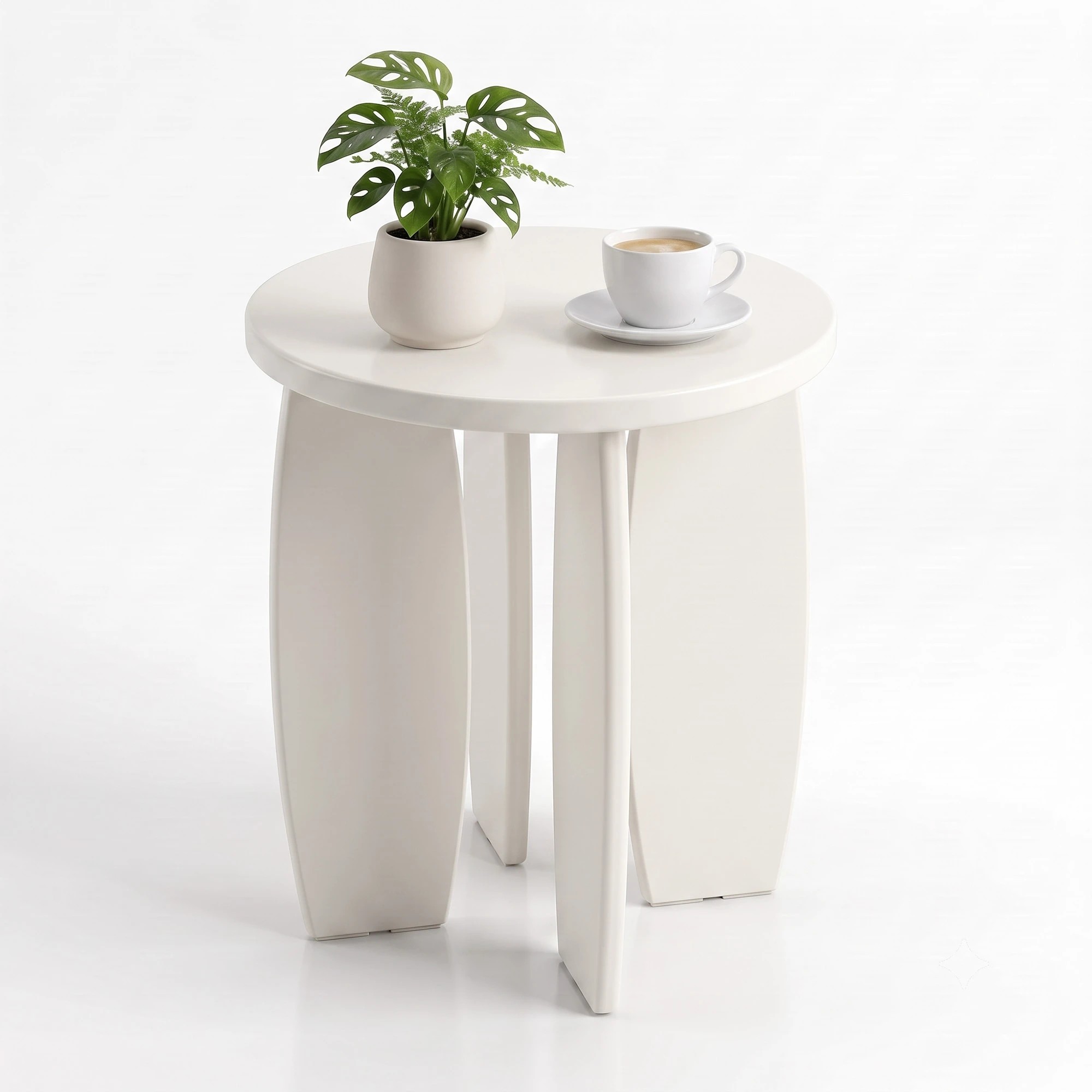 1 Artiss Round End Table High-Gloss Small Coffee Table Side Bedside Nightstand 40x45cm Cream white - White, 1 of 9