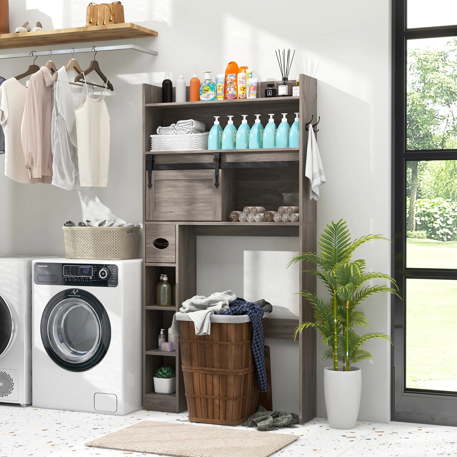 3 Costway Over the Toilet Bathroom Storage Cabinet Space-Saving Cupboard, 3 of 5