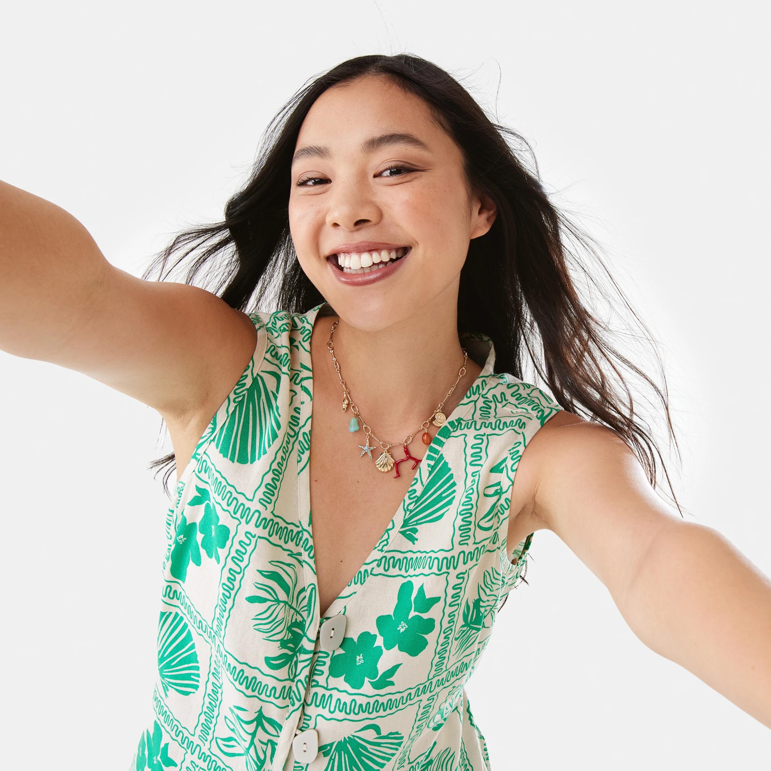 5 Sleeveless Button Detail Vest SHELL GEO SIMPLY GREEN, 5 of 8
