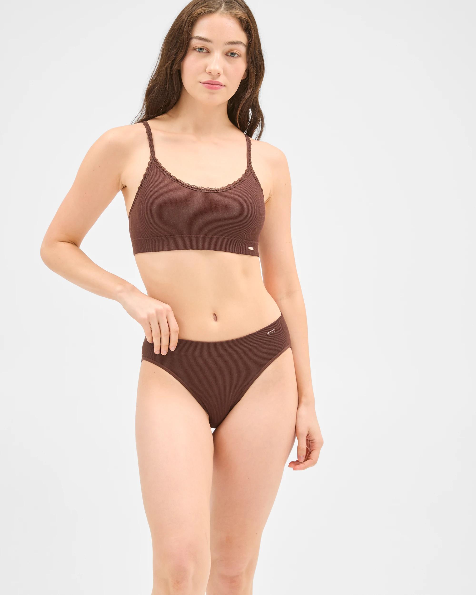 2 Lily Loves Rib and Lace Seamfree Crop Top CHOCOLATE, 2 of 5