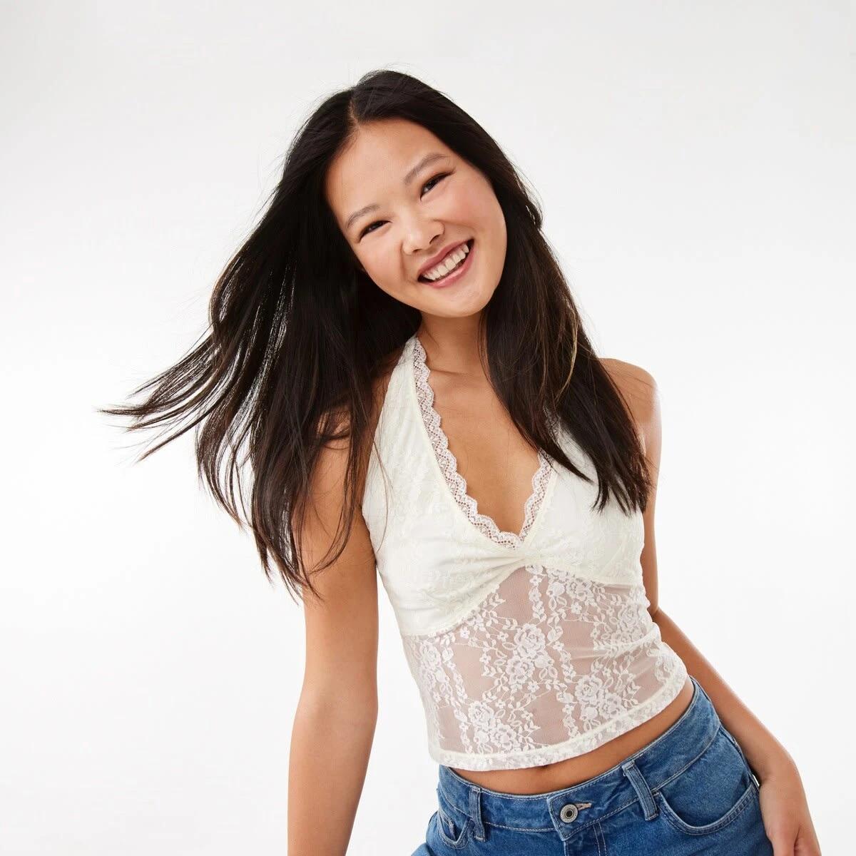 1 Sleeveless Lace Halter Top Prtn White, 1 of 10