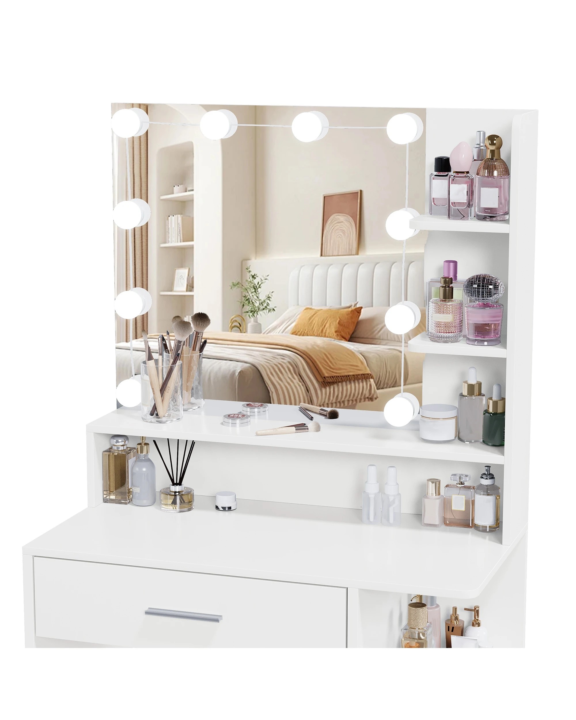 7 Advwin Dressing Table Stool Set LED Light Glass Top - Black, 7 of 9