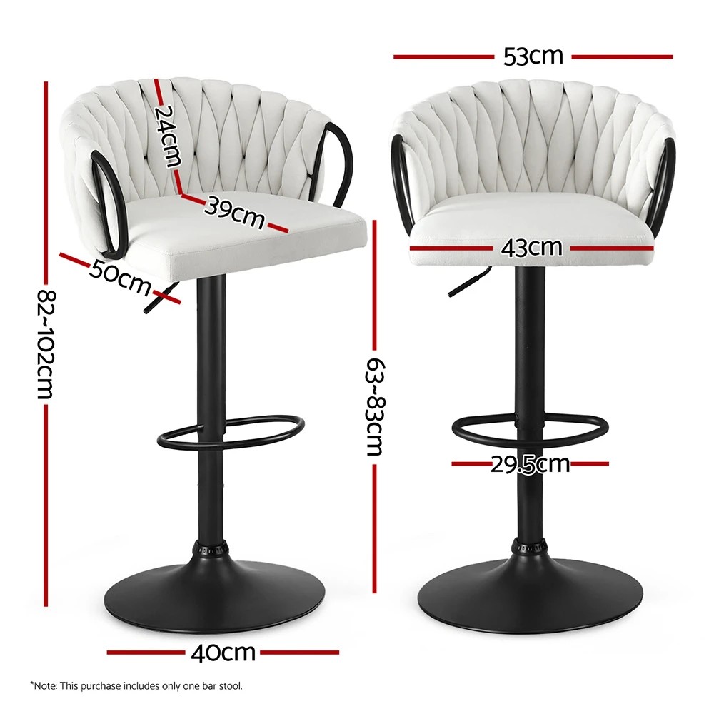 2 Artiss 1x Bar Stool Single Kitchen Dining Chair Counter Stool Woven Velvet Ivory - Beige, 2 of 6