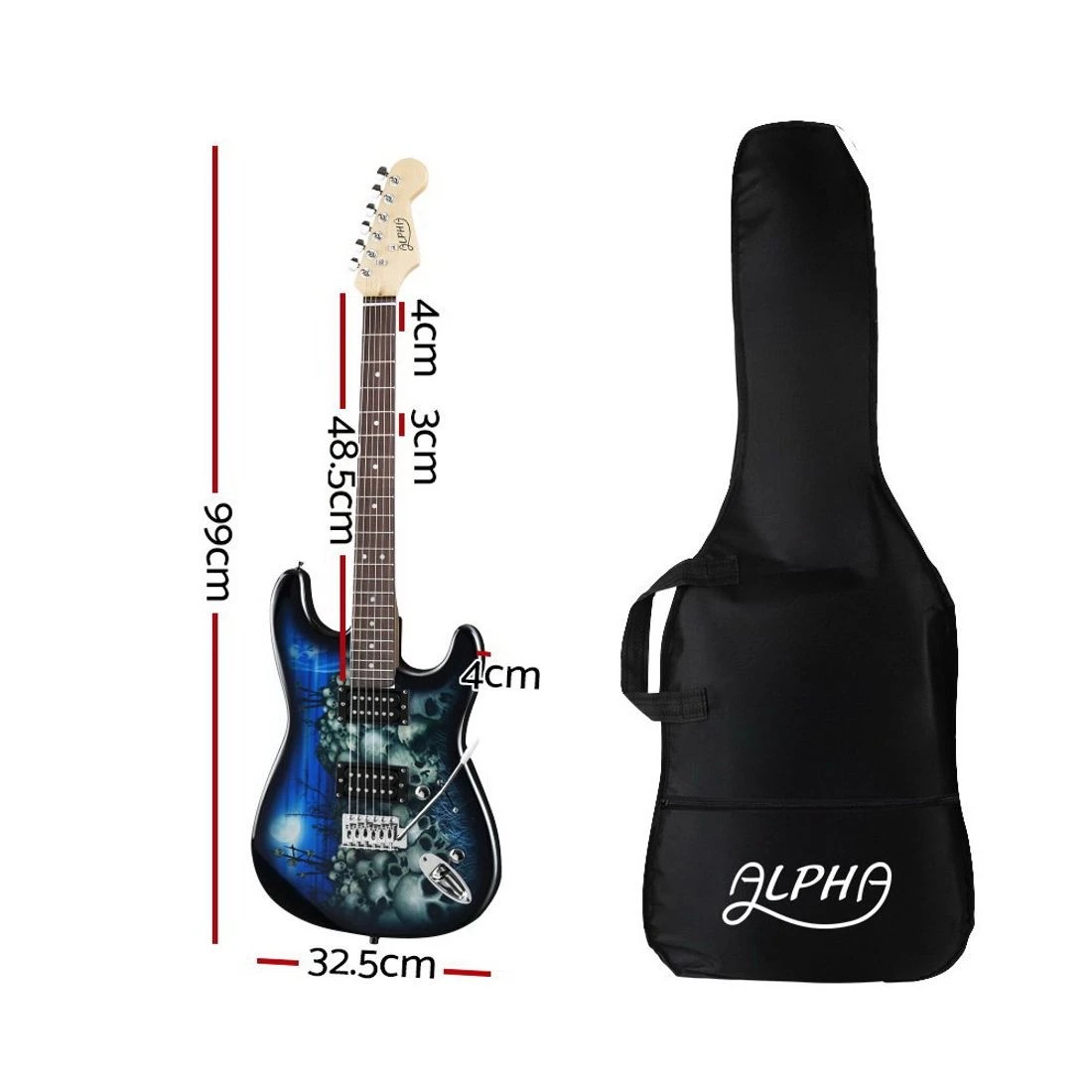 2 Alpha 41 Inch Electirc Guitar Humbucker Pickup Switch Full Size Skull Pattern - Blue, 2 of 6