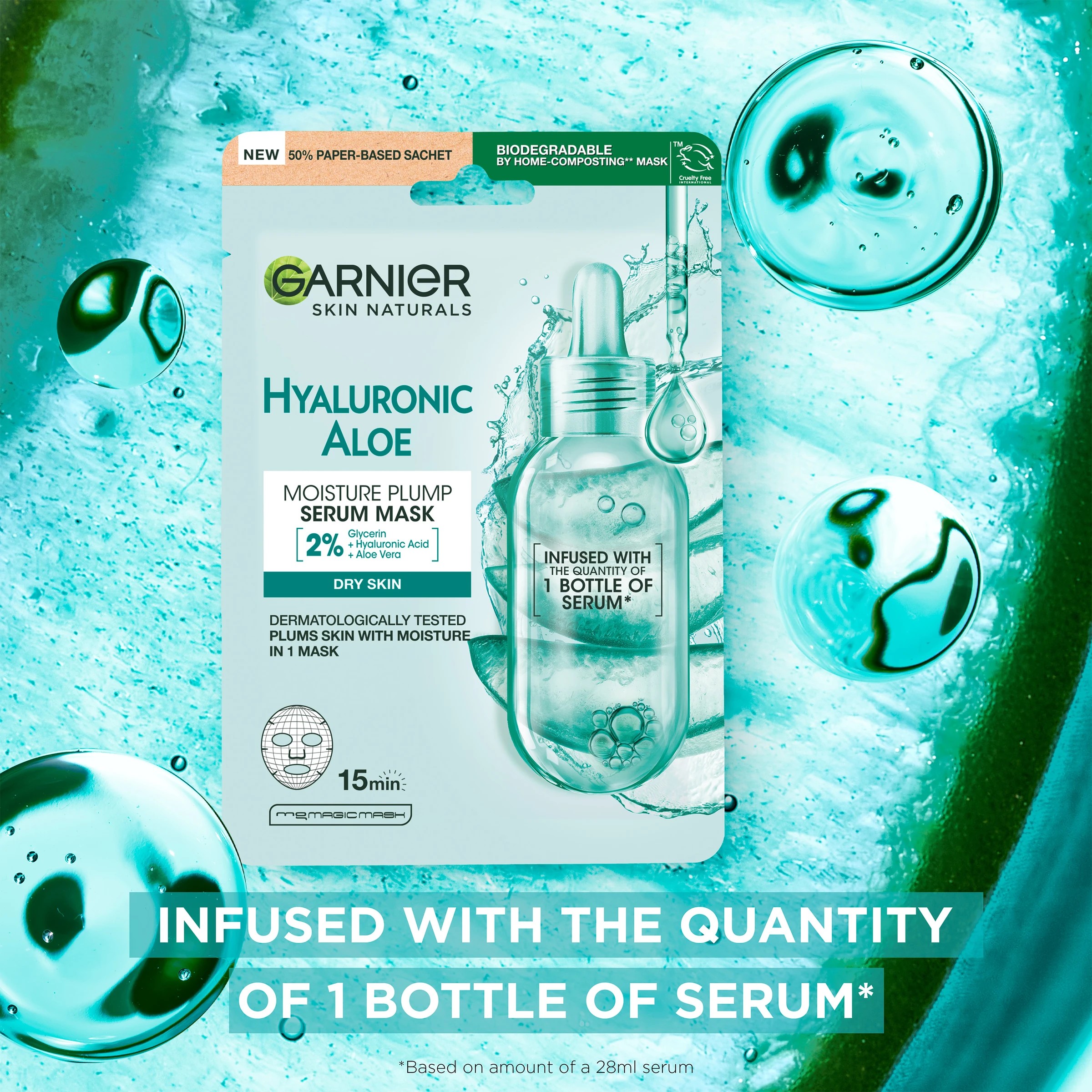 2 Garnier Skin Naturals Hyaluronic Aloe Serum Sheet Mask - Hyaluronic Acid and Organic Aloe Vera, 2 of 6